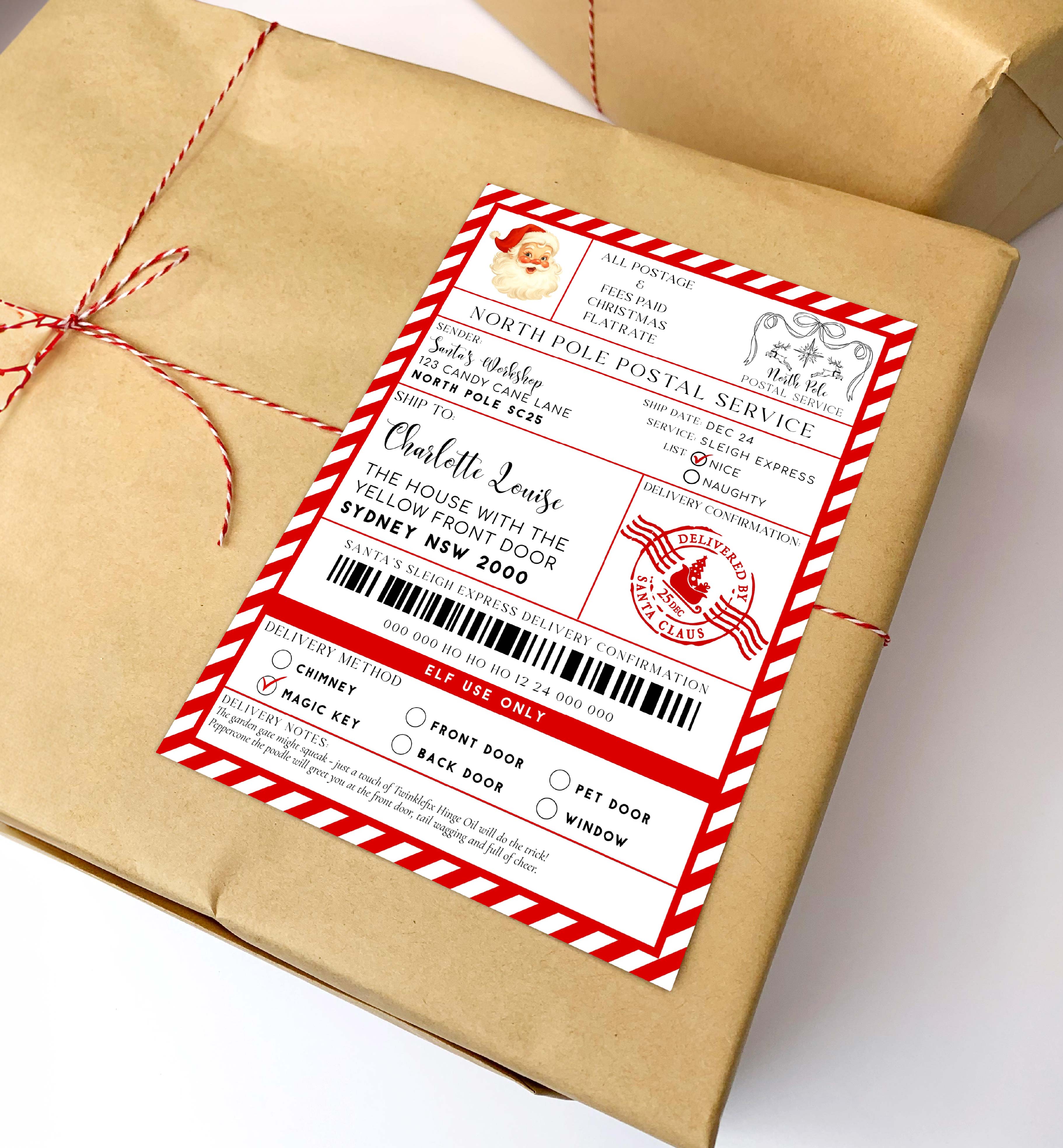 SAW-RED-6-B3735 - SANTAS WORKSHOP - RED - SHIPPING LABEL design preview