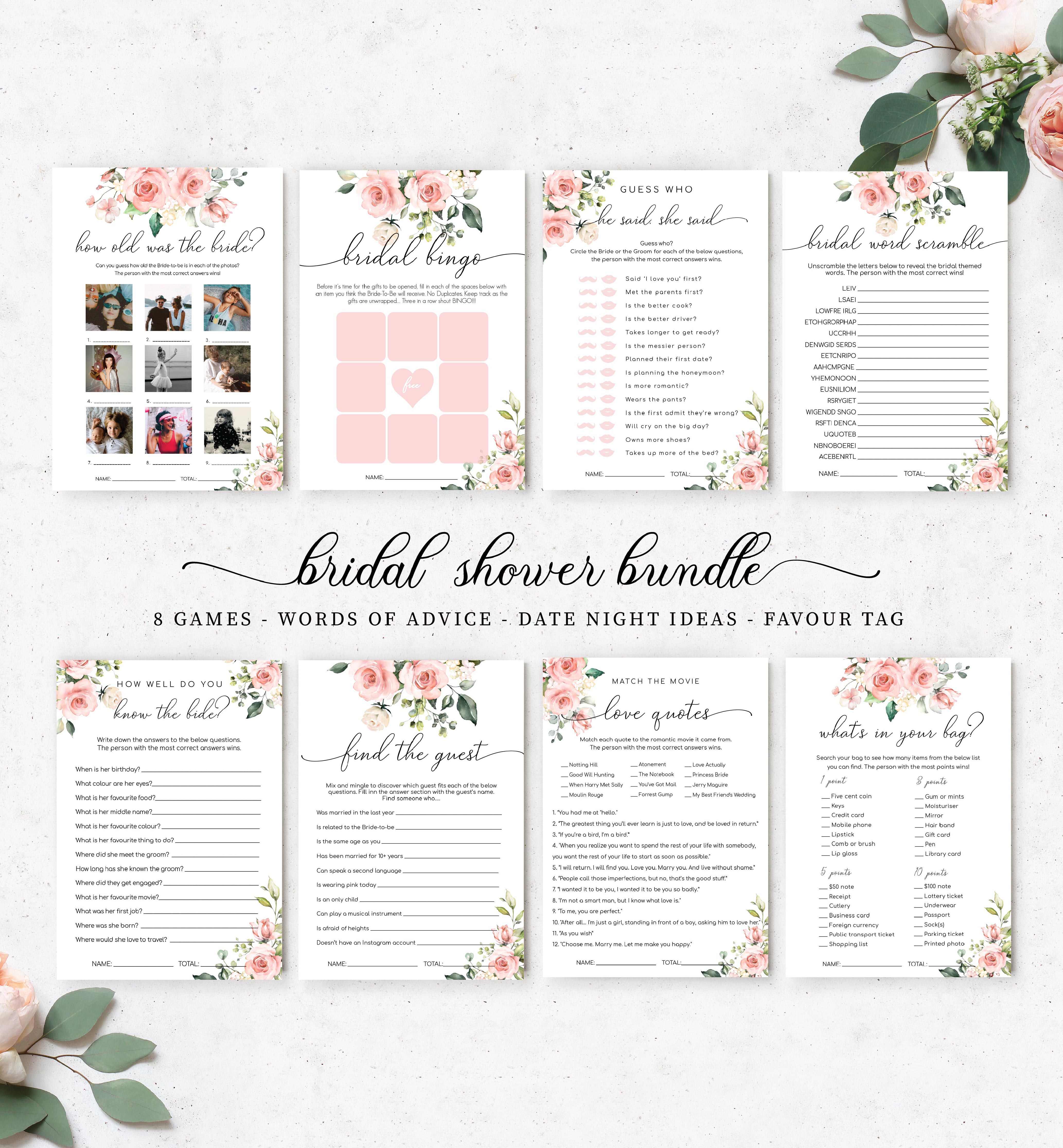 DAR-PNK-10-B498 - DARCY FLORAL - PINK - BRIDAL SHOWER GAMES BUNDLE design preview
