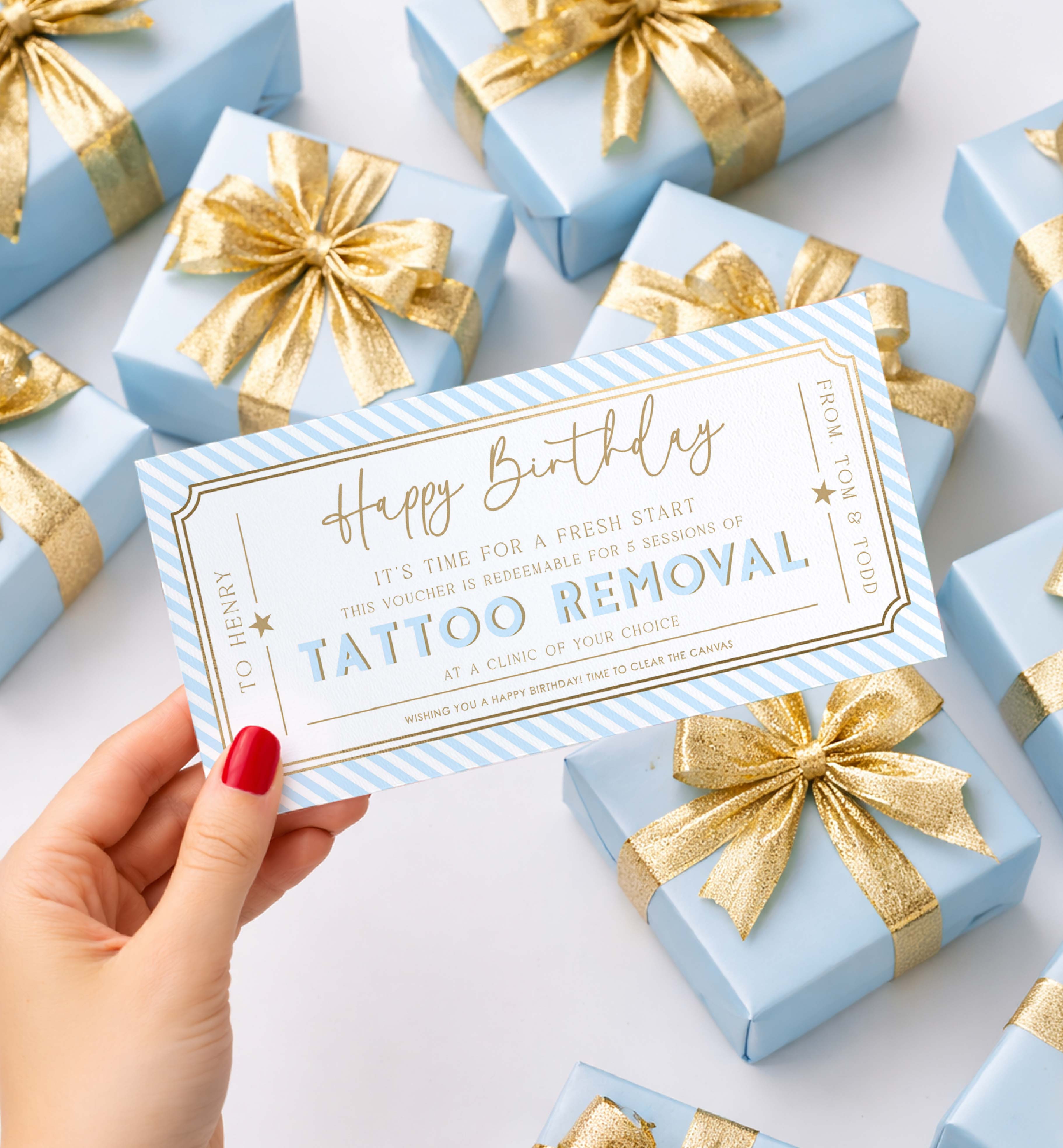STR-BLU-14-B3872 - STRIPE - BLUE - TATTOO REMOVAL GIFT VOUCHER design preview
