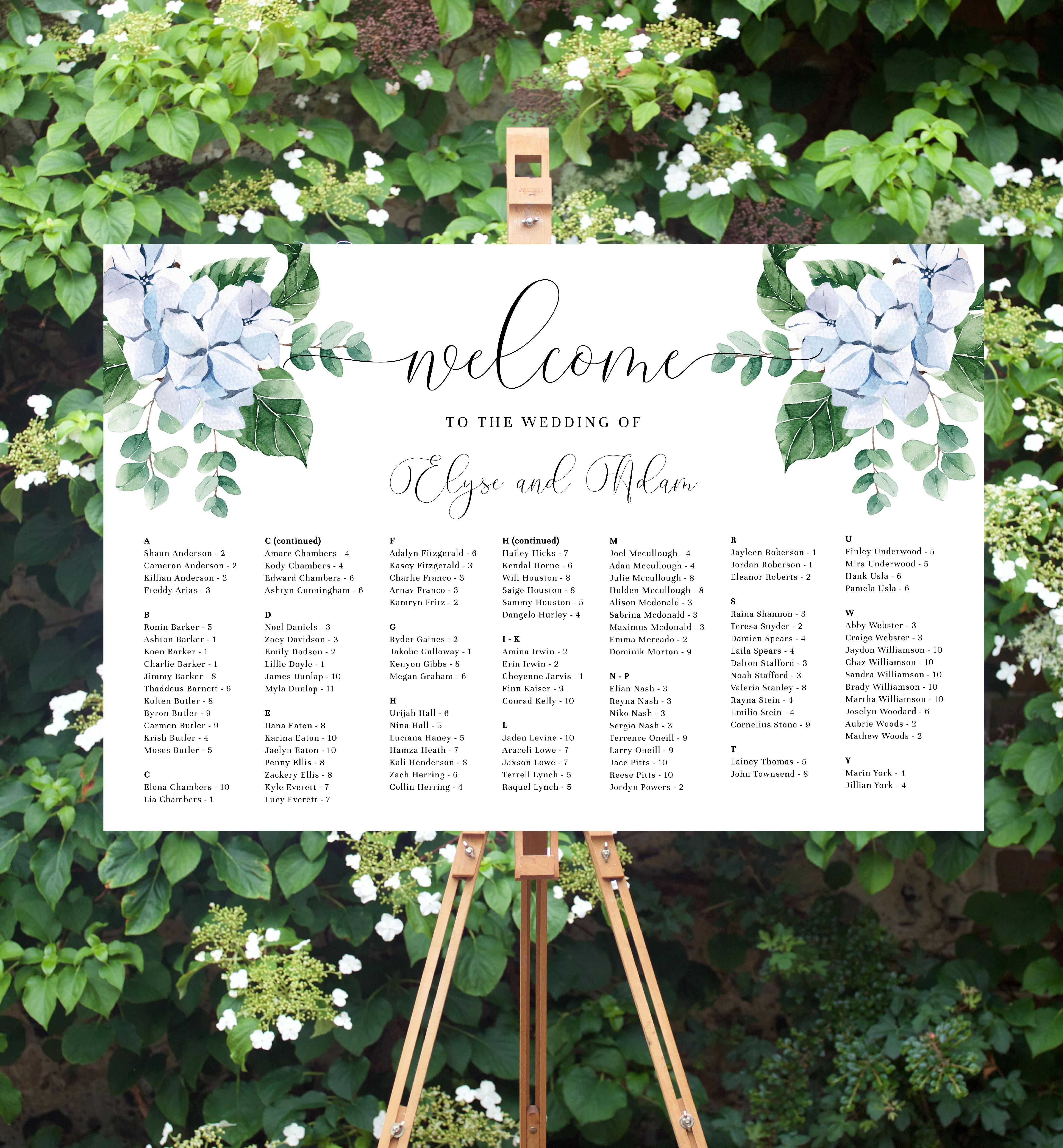 FER-BLU-4-B2076 - FERRAS BLOSSOM - BLUE - SEATING CHART - ALPHABETICAL design preview
