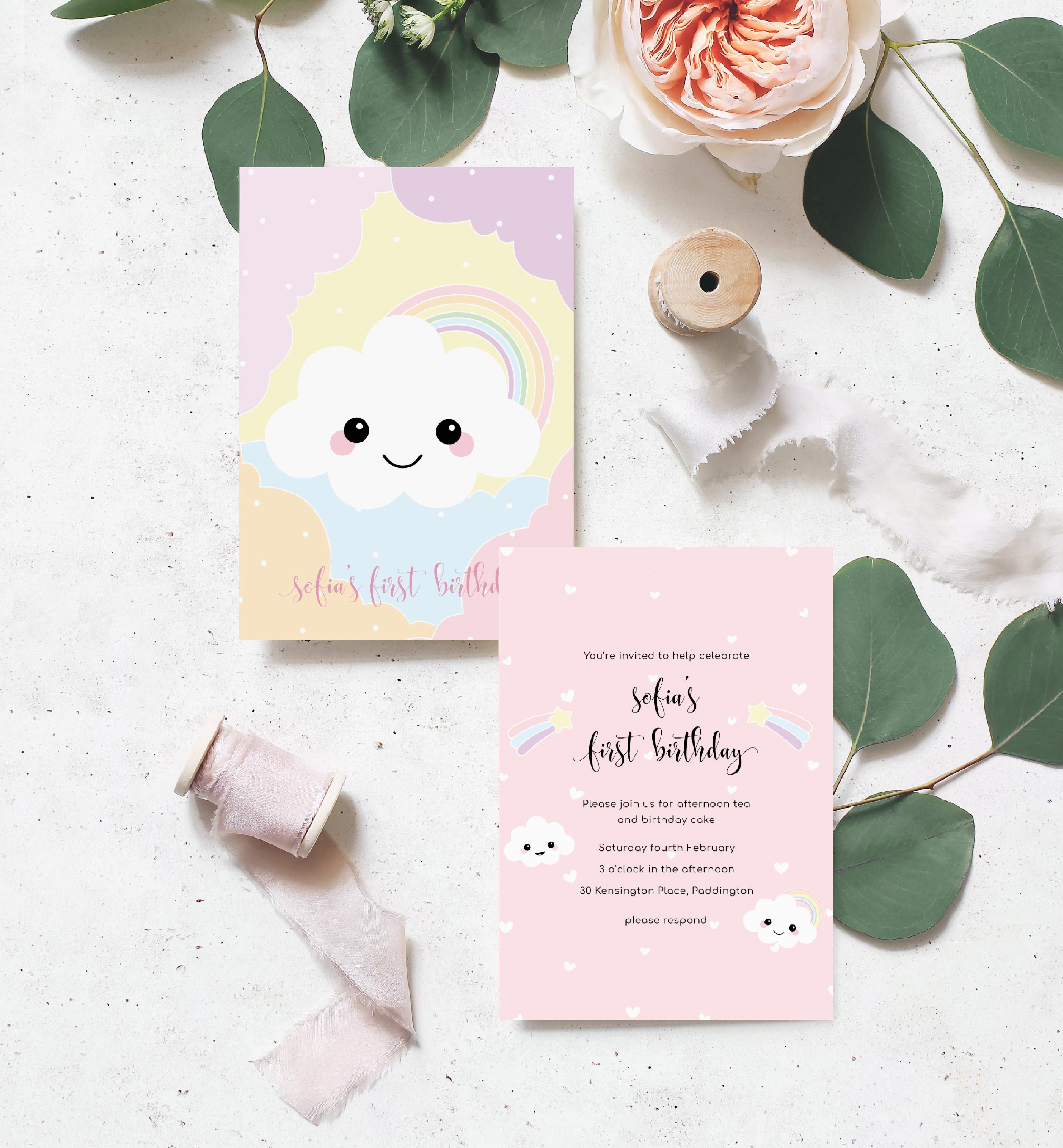 SOF-PNK-1-B345 - SOFIA CLOUD - PINK - BIRTHDAY INVITATION design preview