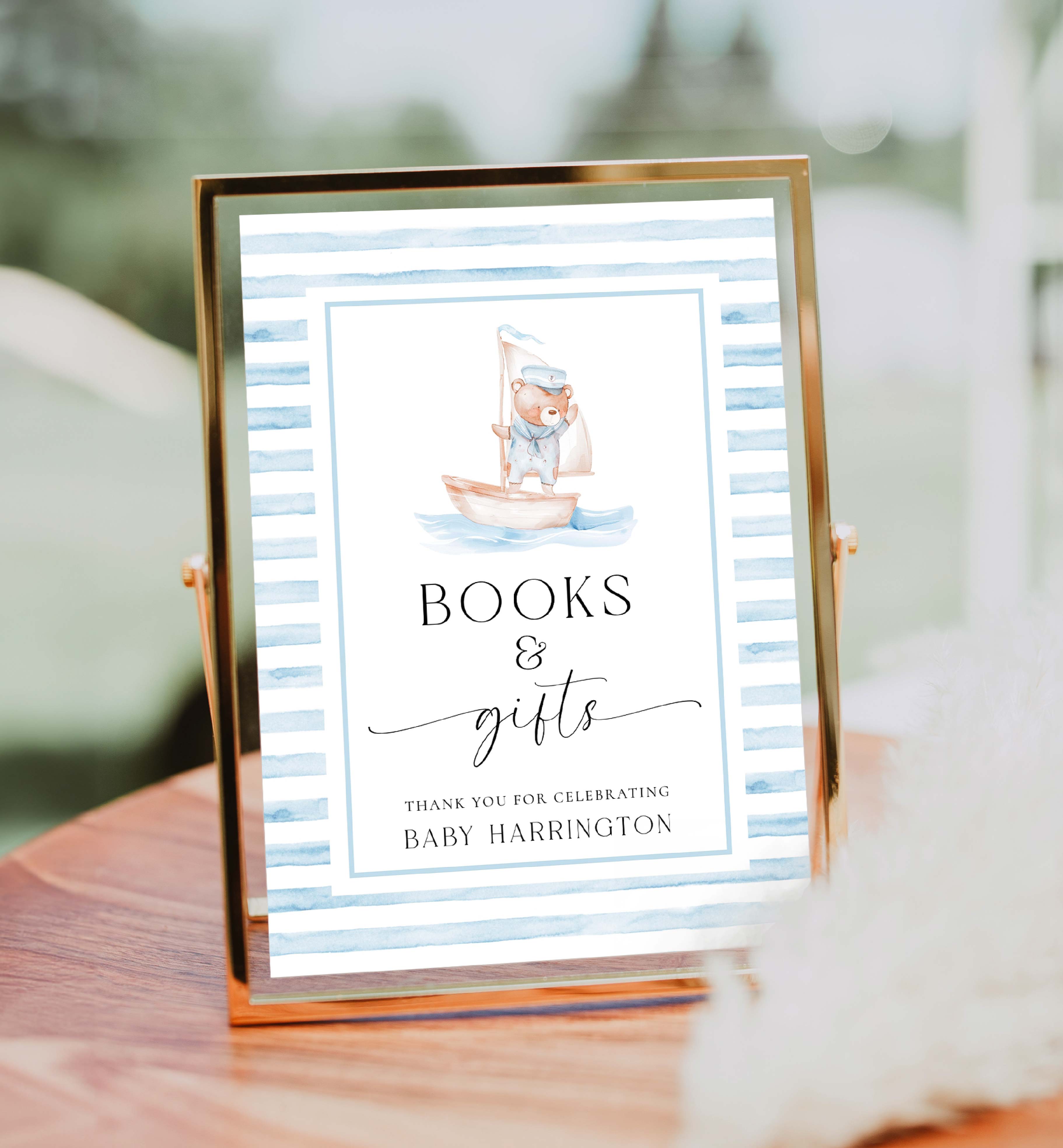 SBR-BLW-7-B3408 - SAILOR BEAR - BLUE WHITE - BOOKS AND GIFTS SIGN design preview