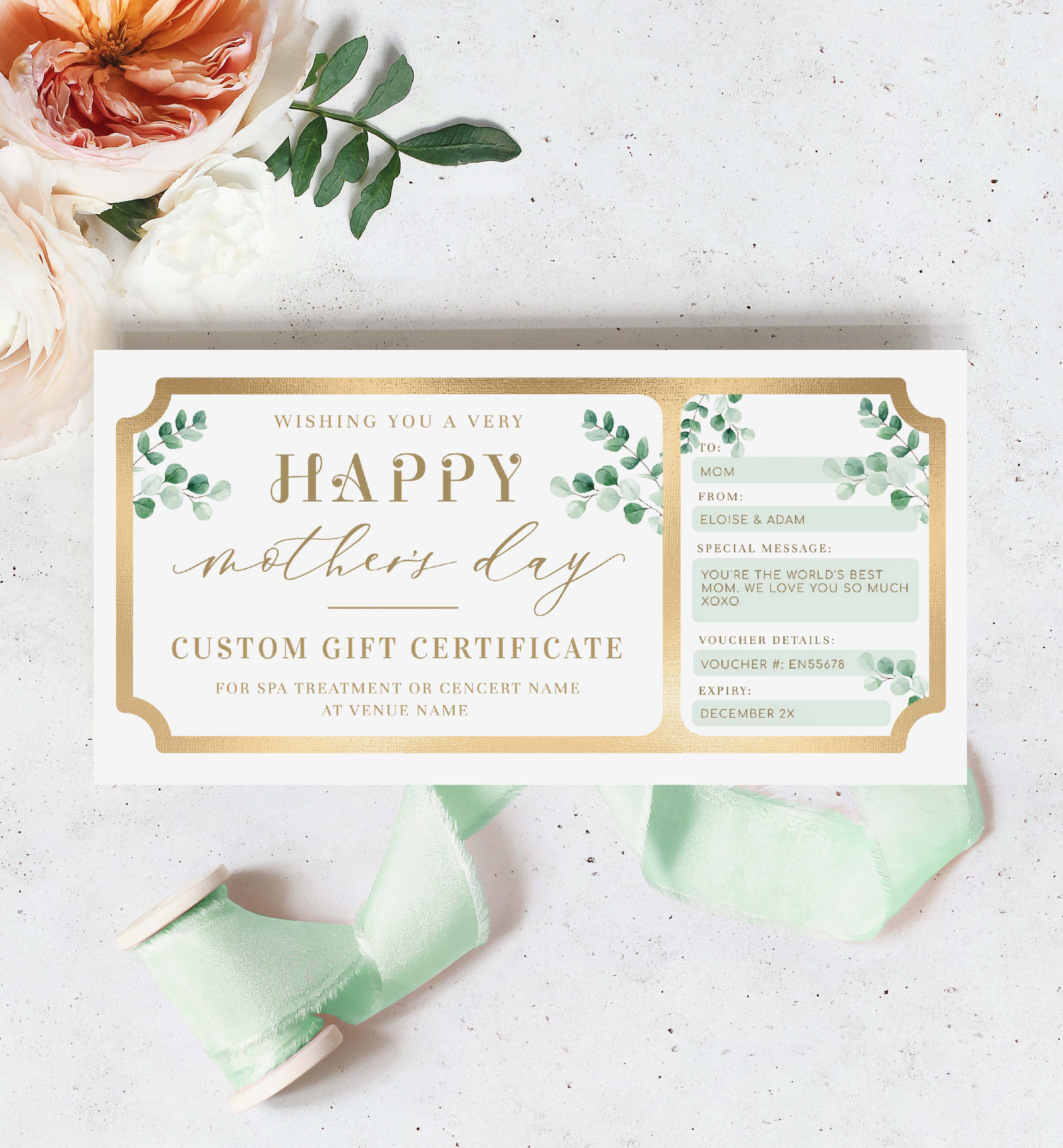 FER-GRE-14-B2628 - FERRAS - GREEN - MOTHER'S DAY GIFT CERTIFICATE design preview