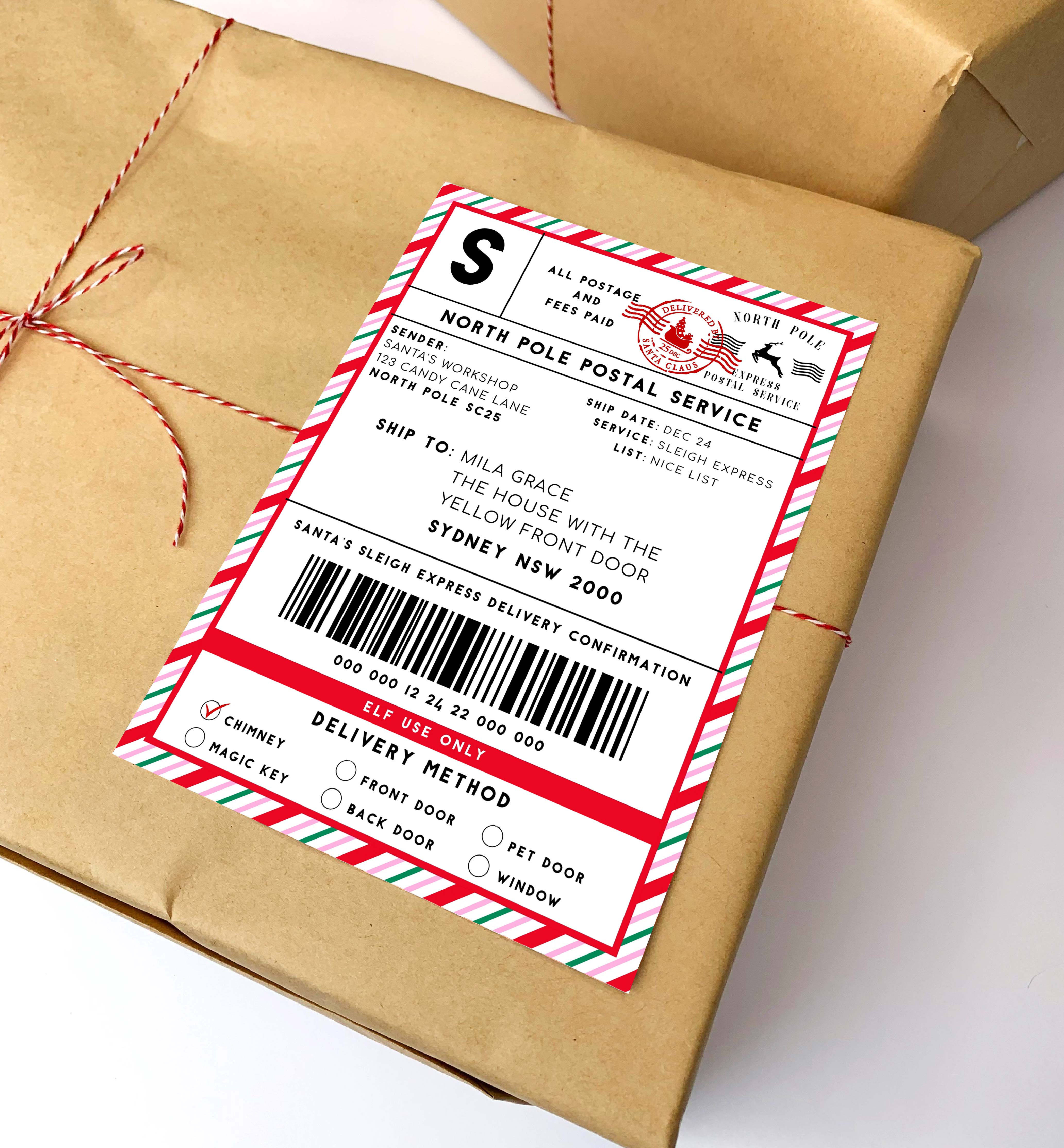 SAW-RMT-6-B2329 - SANTAS WORKSHOP - RED MULTI - SHIPPING LABEL design preview