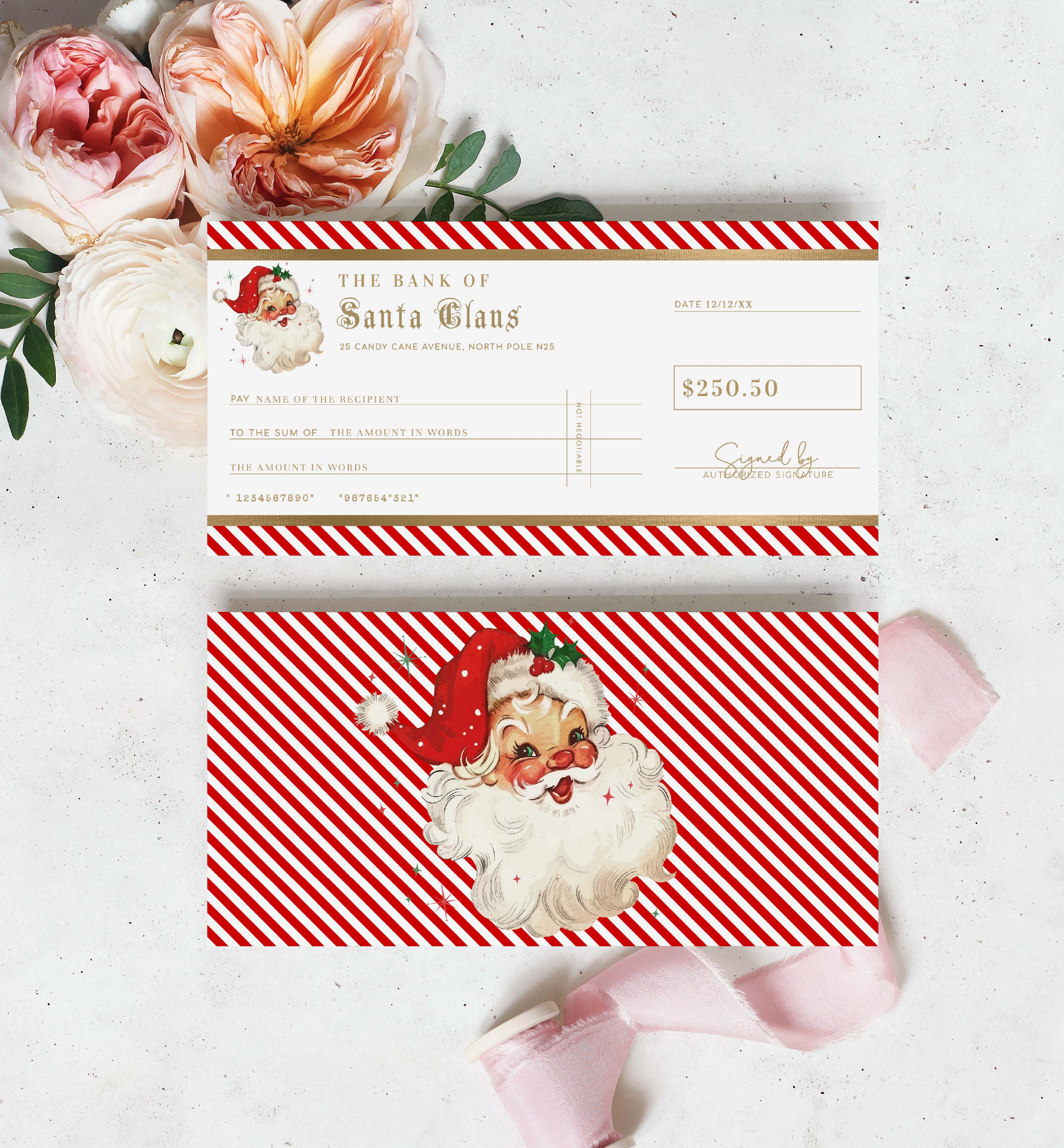 STR-RGW-14-B2851 - STRIPE - RED GOLD WHITE - CHRISTMAS SANTA CHEQUE CERTIFICATE design preview