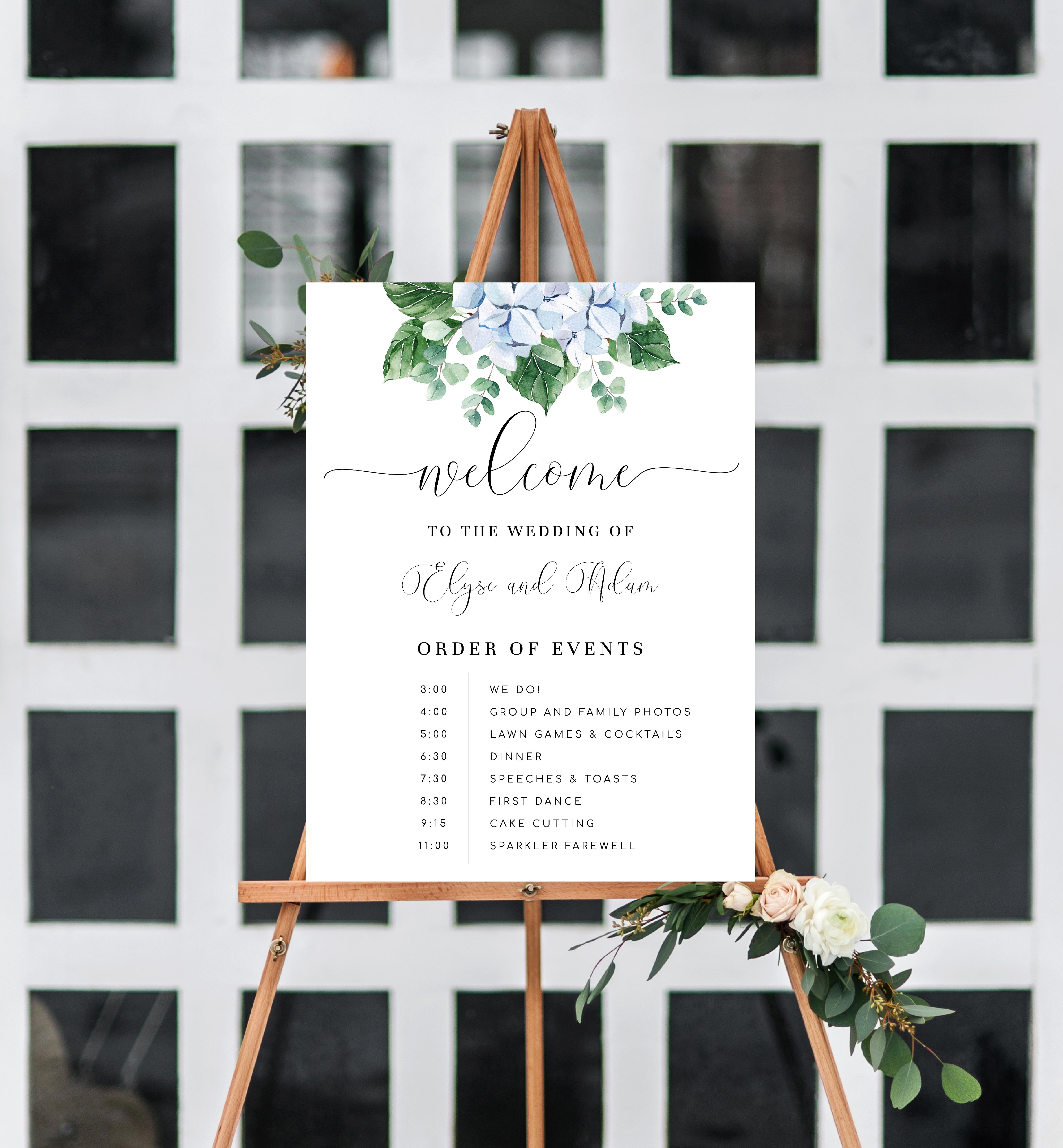 FER-BLU-3-B1535 - FERRAS BLOSSOM - BLUE - ORDER OF EVENTS WELCOME SIGN design preview
