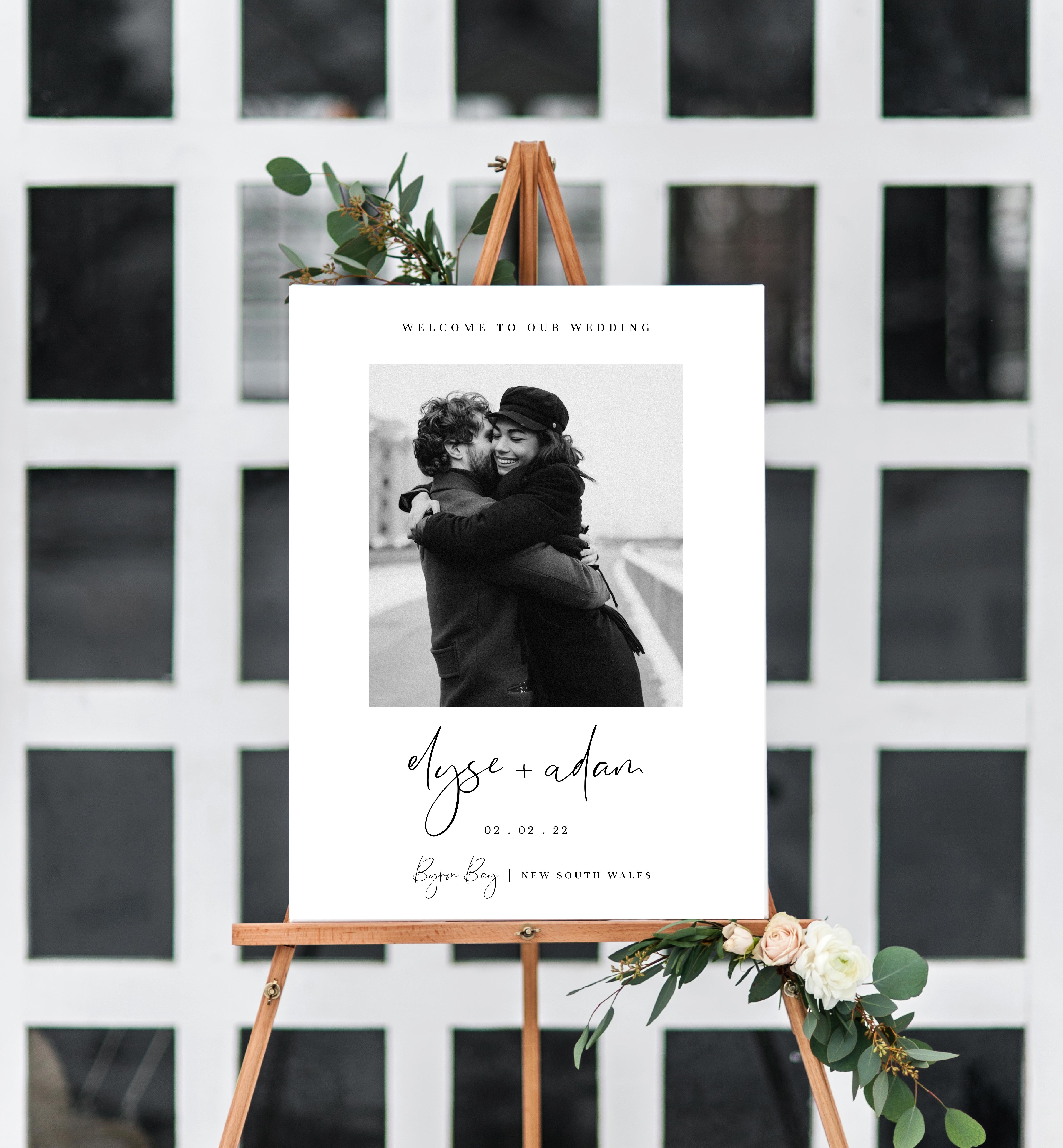 GIG-WHT-3-B1272 - GIGI SCRIPT - WHITE - PHOTO WELCOME SIGN design preview