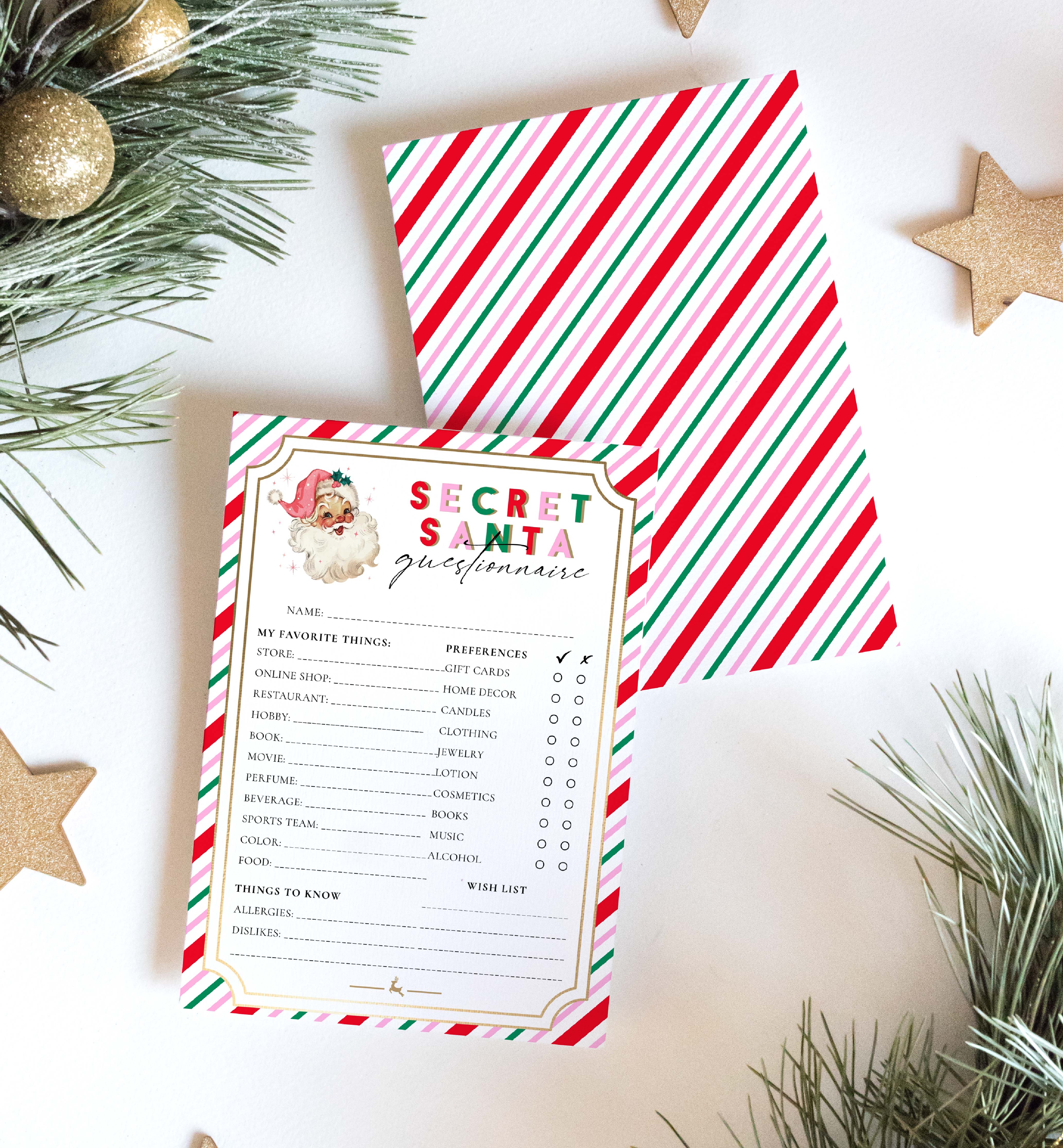 STR-PMT-24-B2813 - STRIPE - PINK MULTI - SECRET SANTA QUESTIONNAIRE design preview