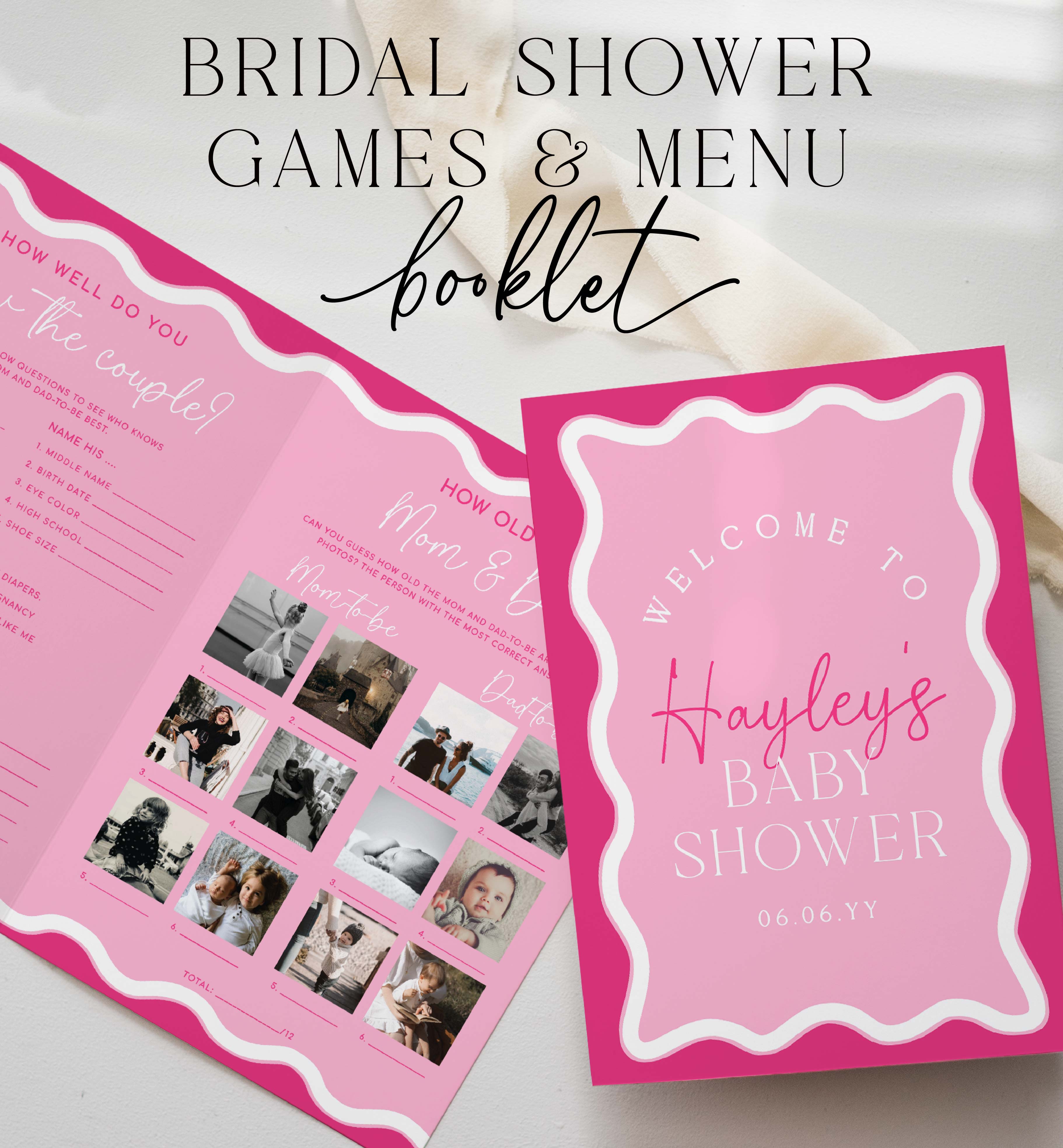 WAV-HPK-10-B3100 - WAVE - HOT PINK - BABY SHOWER GAME BOOKLET design preview