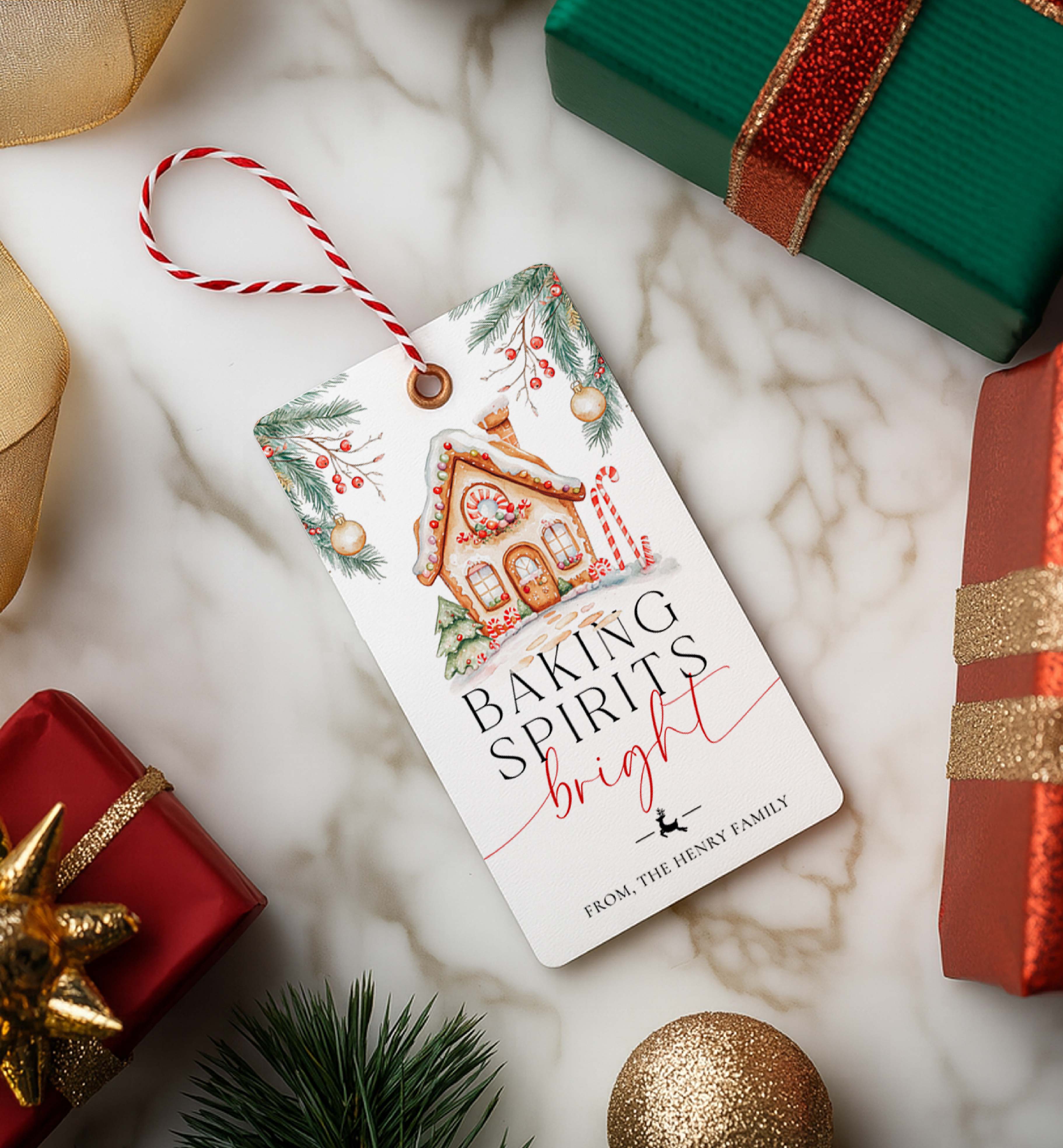 Christmas Gingerbread House Baking Spirits Bright Gift Tag design preview