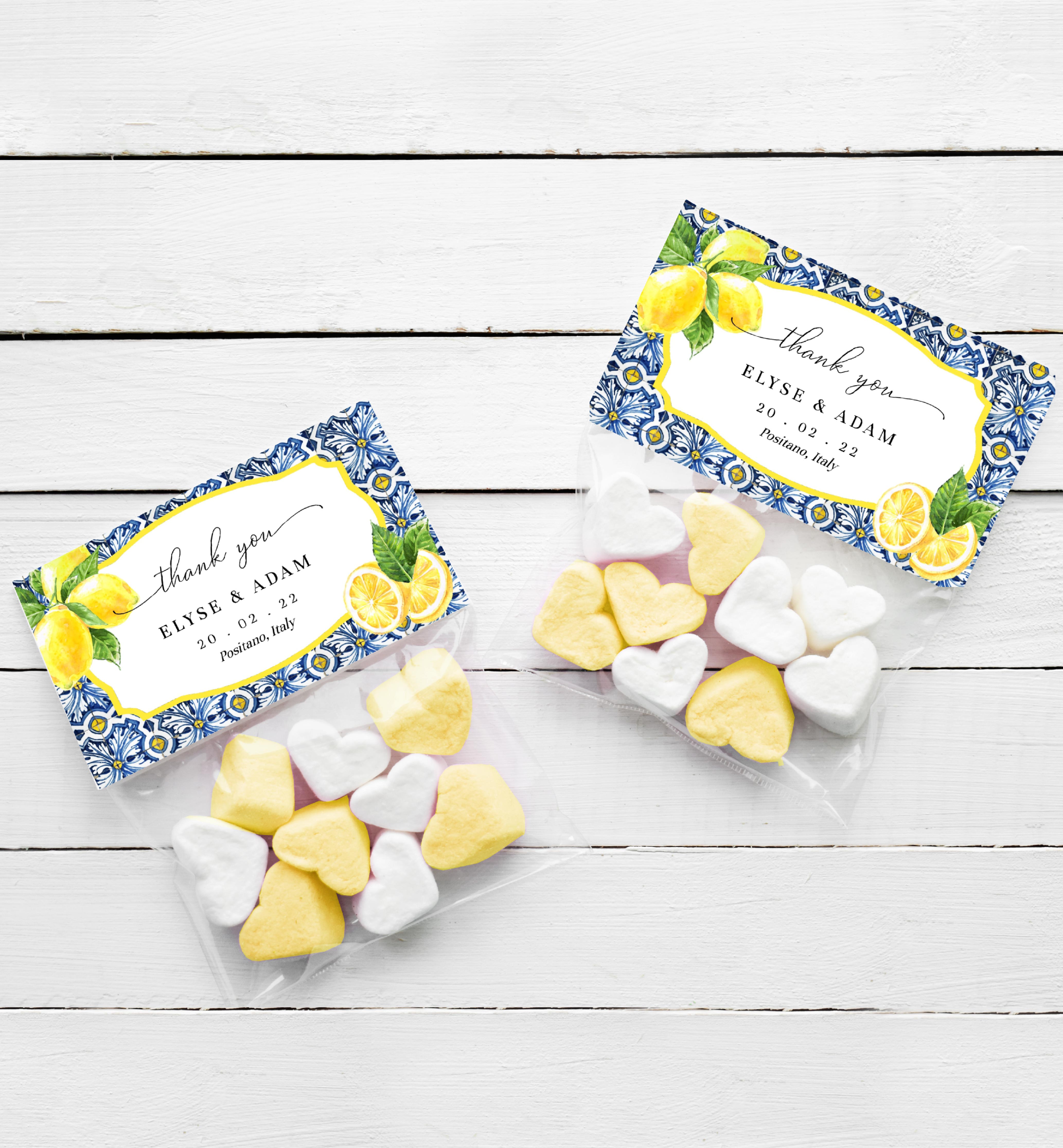 POS-BLY-6-B1630 - POSITANO BLUE TILE - LEMONS - FAVOUR BAG TOPPER design preview