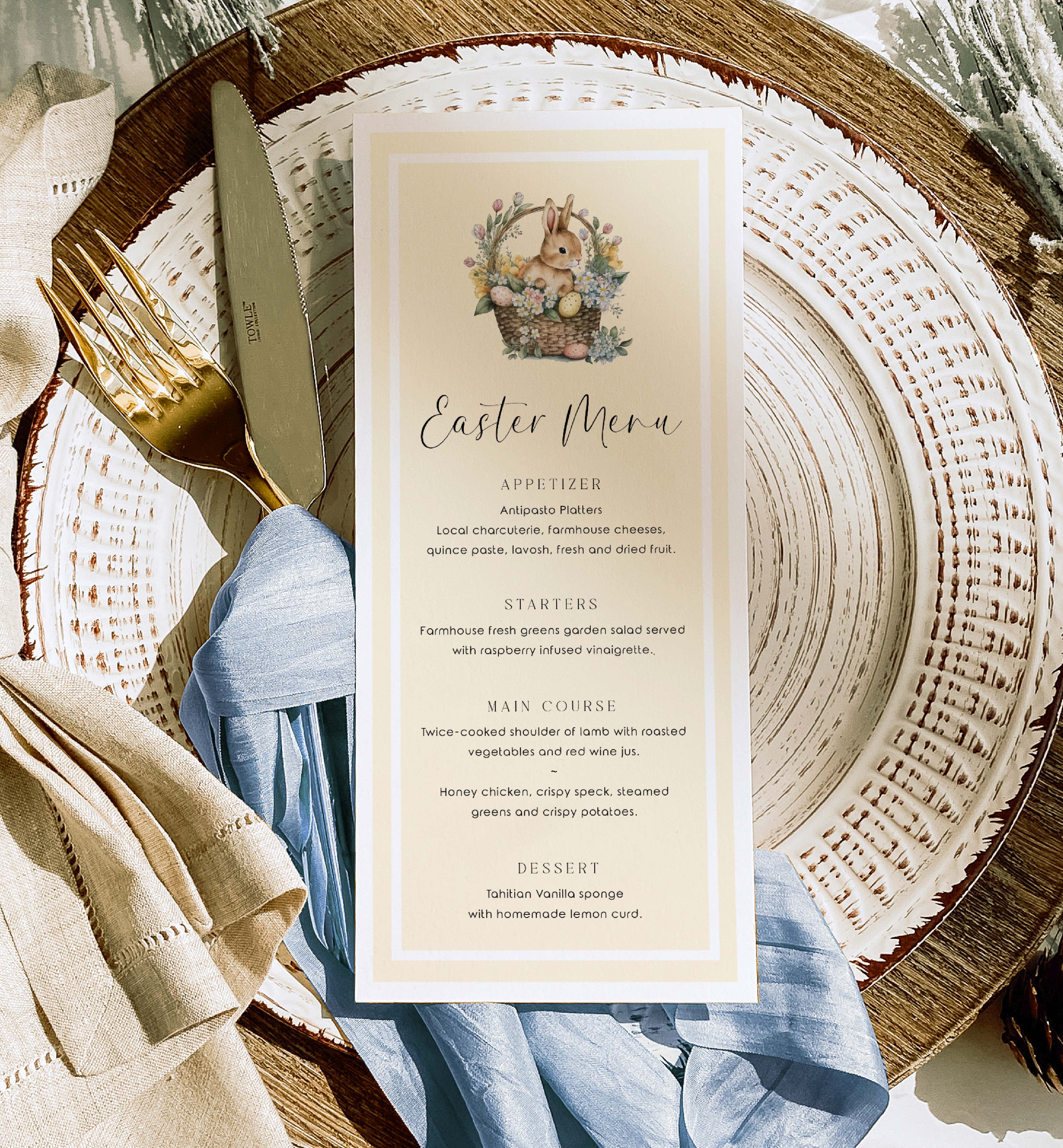 EAS-YEL-12-B3081 - EASTER - YELLOW - EASTER BUNNY MENU design preview