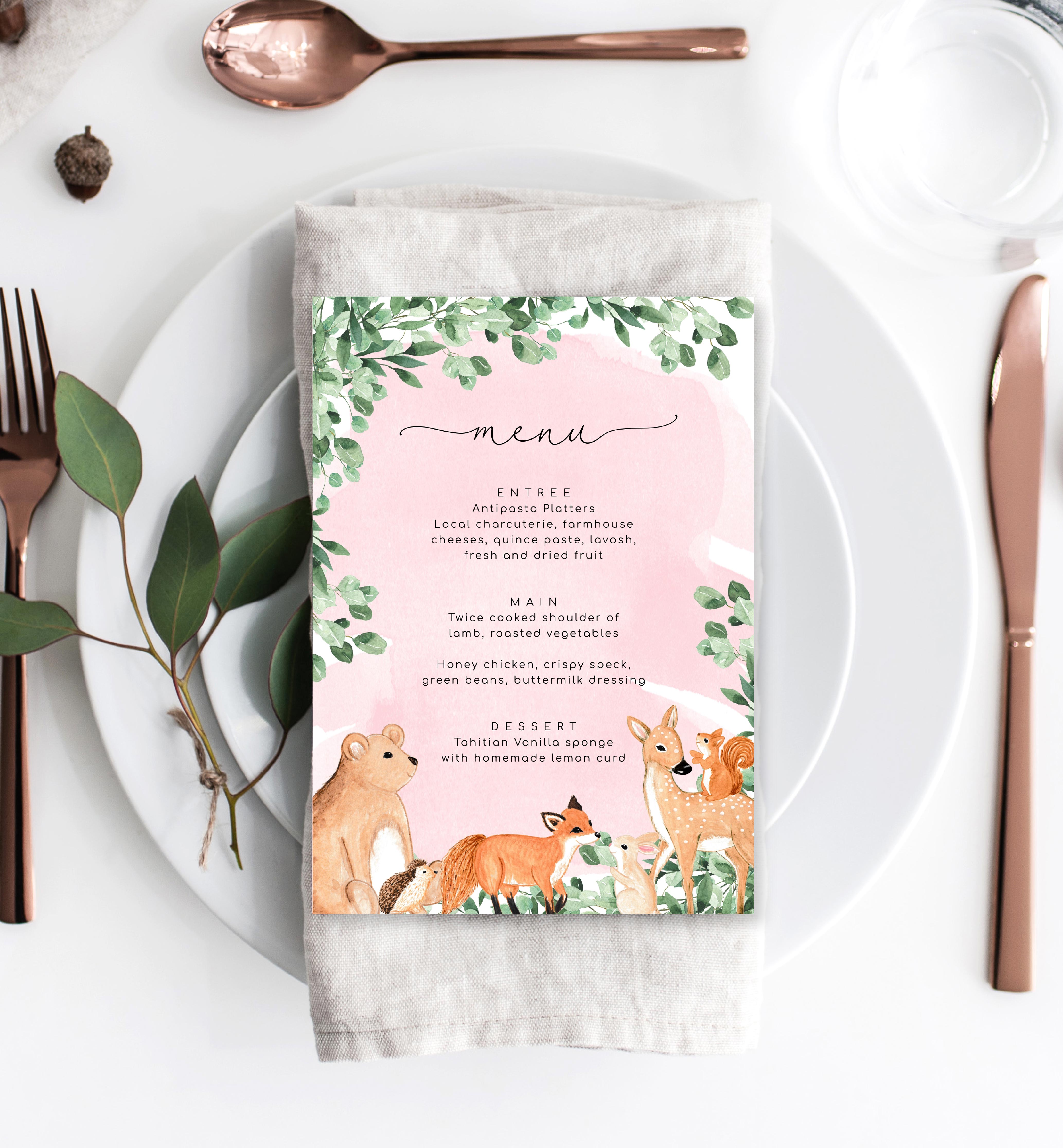 WOD-PNK-12-B1906 - WOODLAND - PINK - MENU design preview