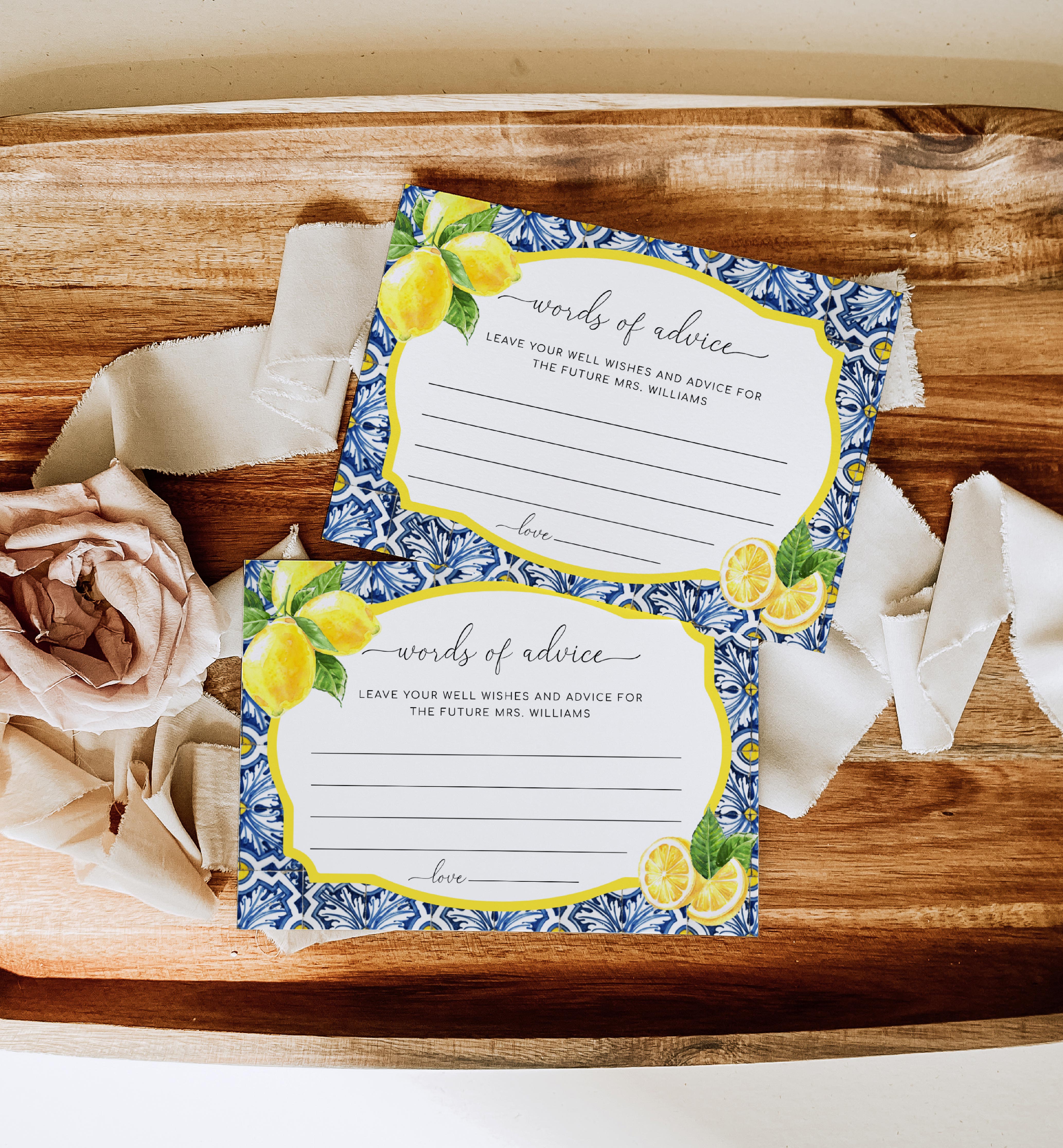 POS-BLY-10-B133 - POSITANO BLUE TILE LEMONS - WORDS OF ADVICE CARDS AND SIGN design preview