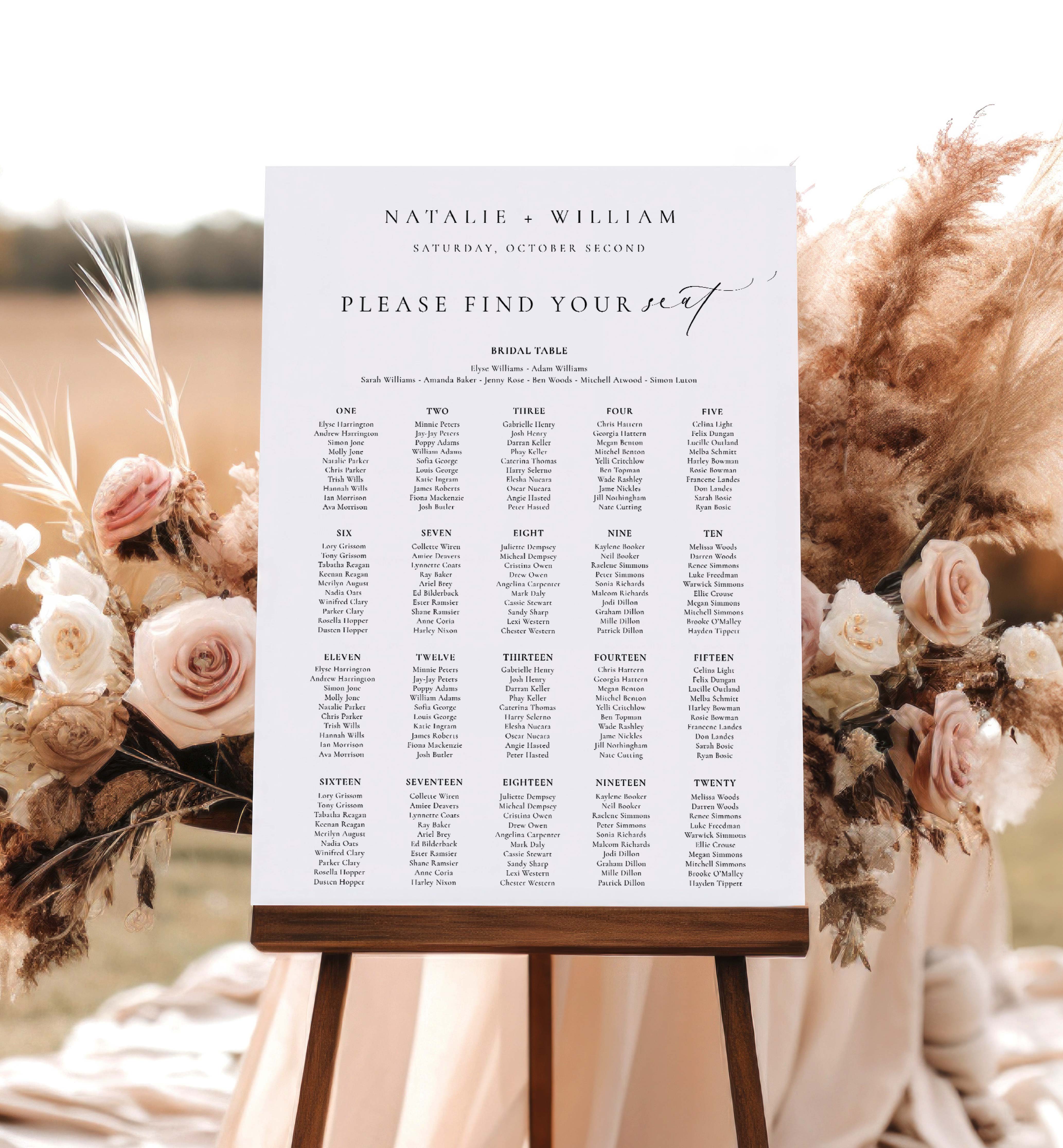 ELE-WHT-4-B2490 - ELLESMERE - WHITE - SEATING CHART - PORTRAIT design preview