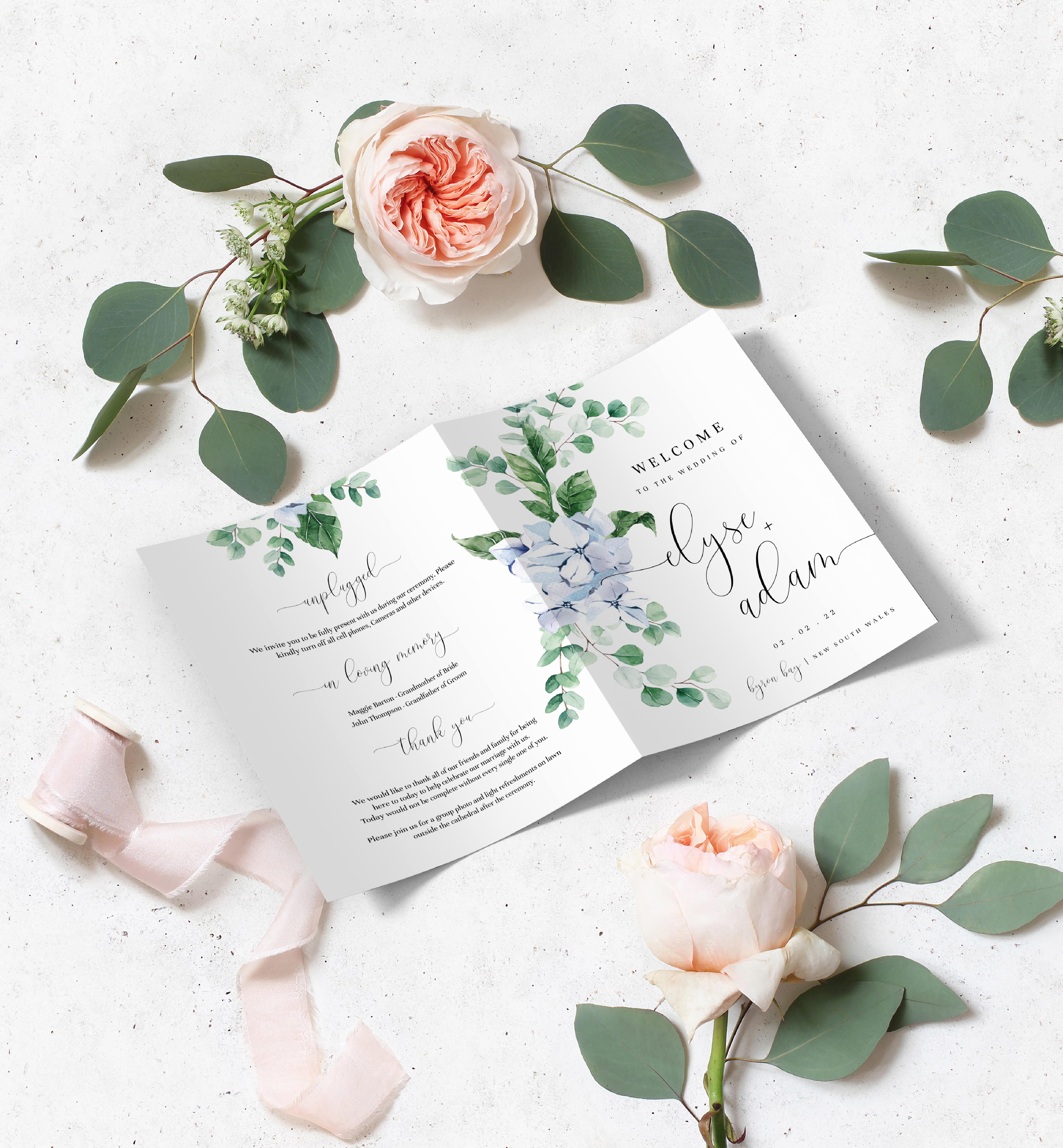 FER-BLU-11-B1253 - FERRAS BLOSSOM - BLUE - WEDDING PROGRAM design preview