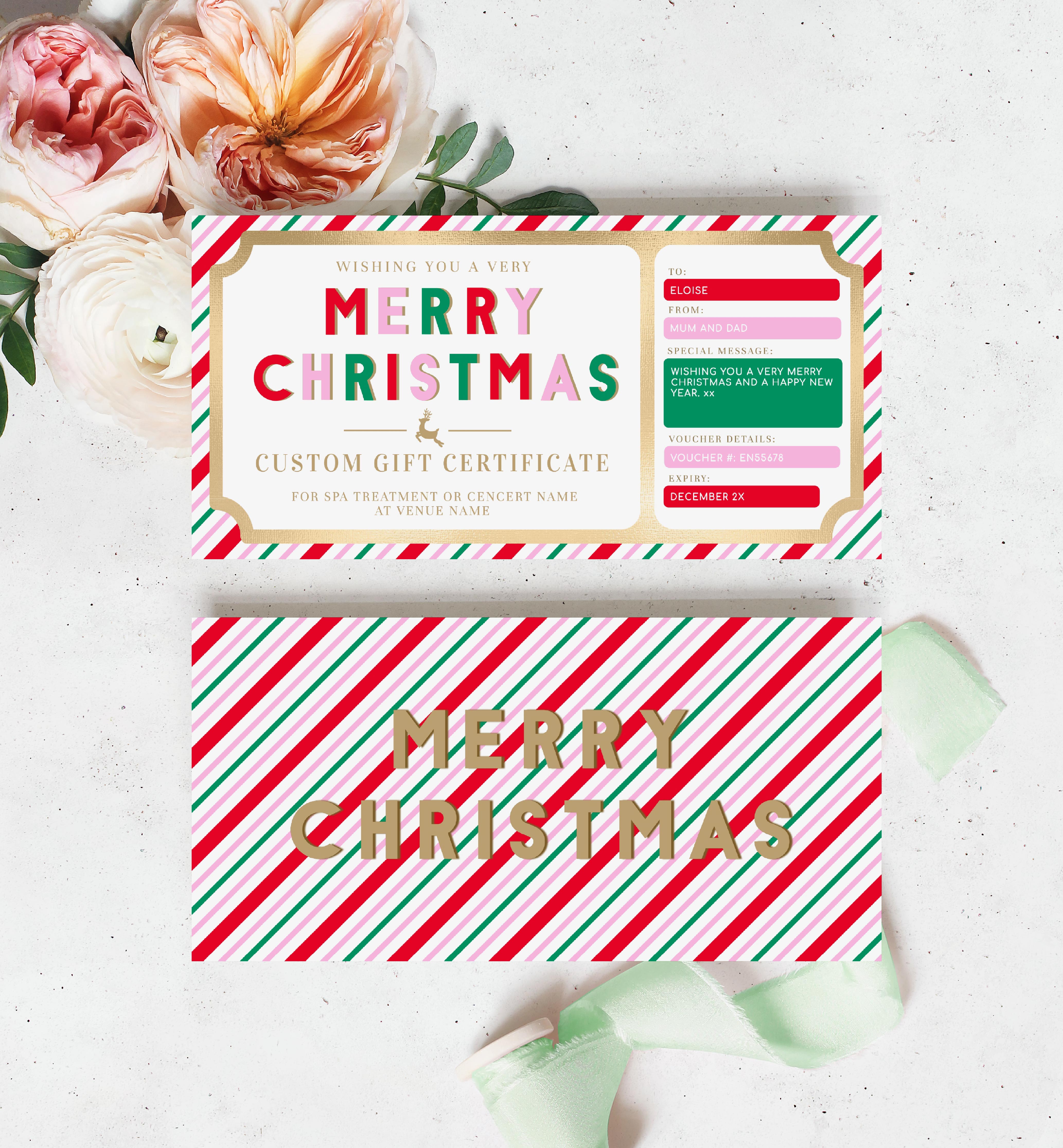 STR-PMT-14-B1798 - STRIPE - PINK MULTI - CHRISTMAS GIFT CERTIFICATE design preview