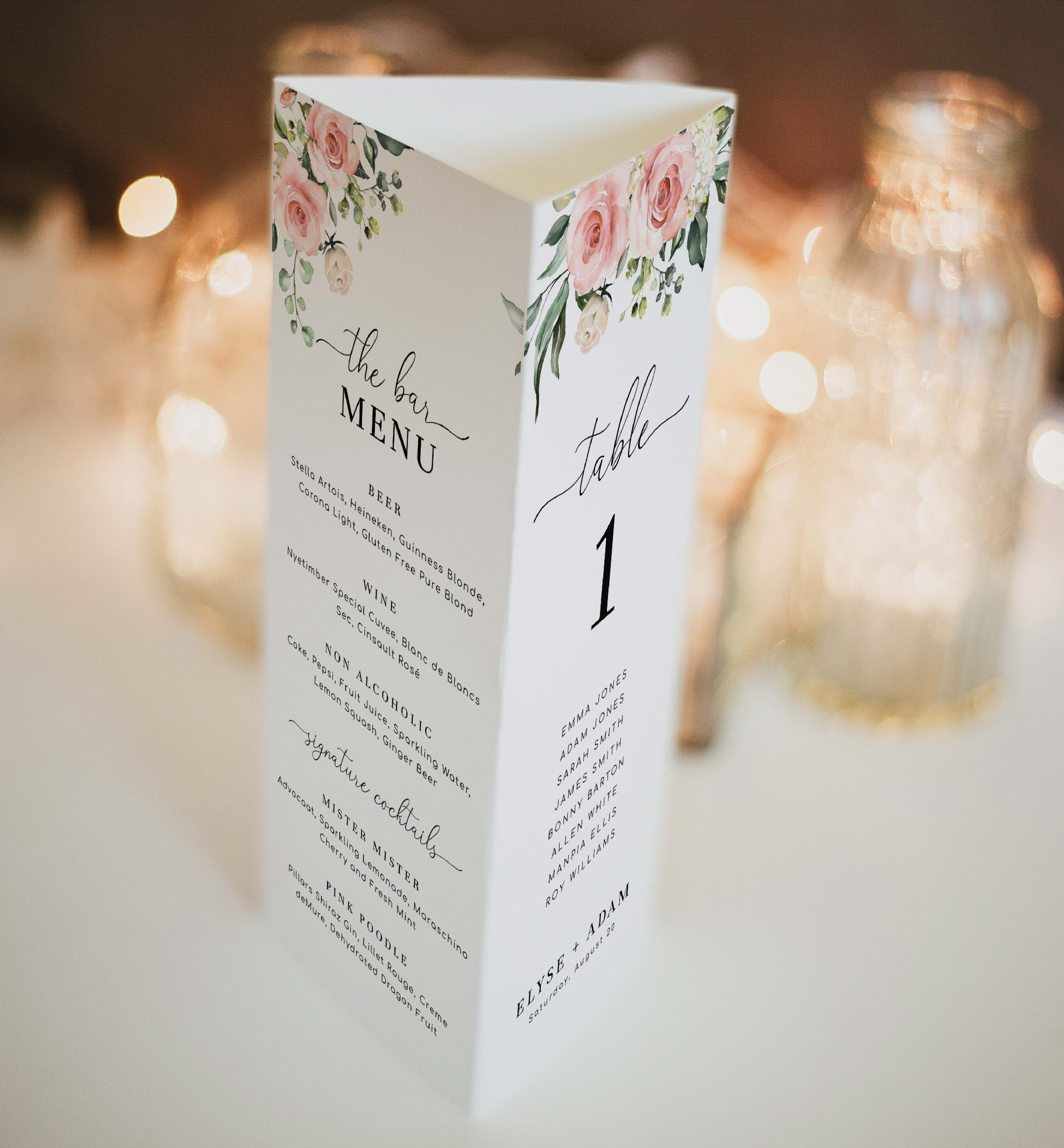 DAR-PNK-12-B2710 - DARCY FLORAL - PINK - TRI-FOLD MENU TABLE NUMBER design preview