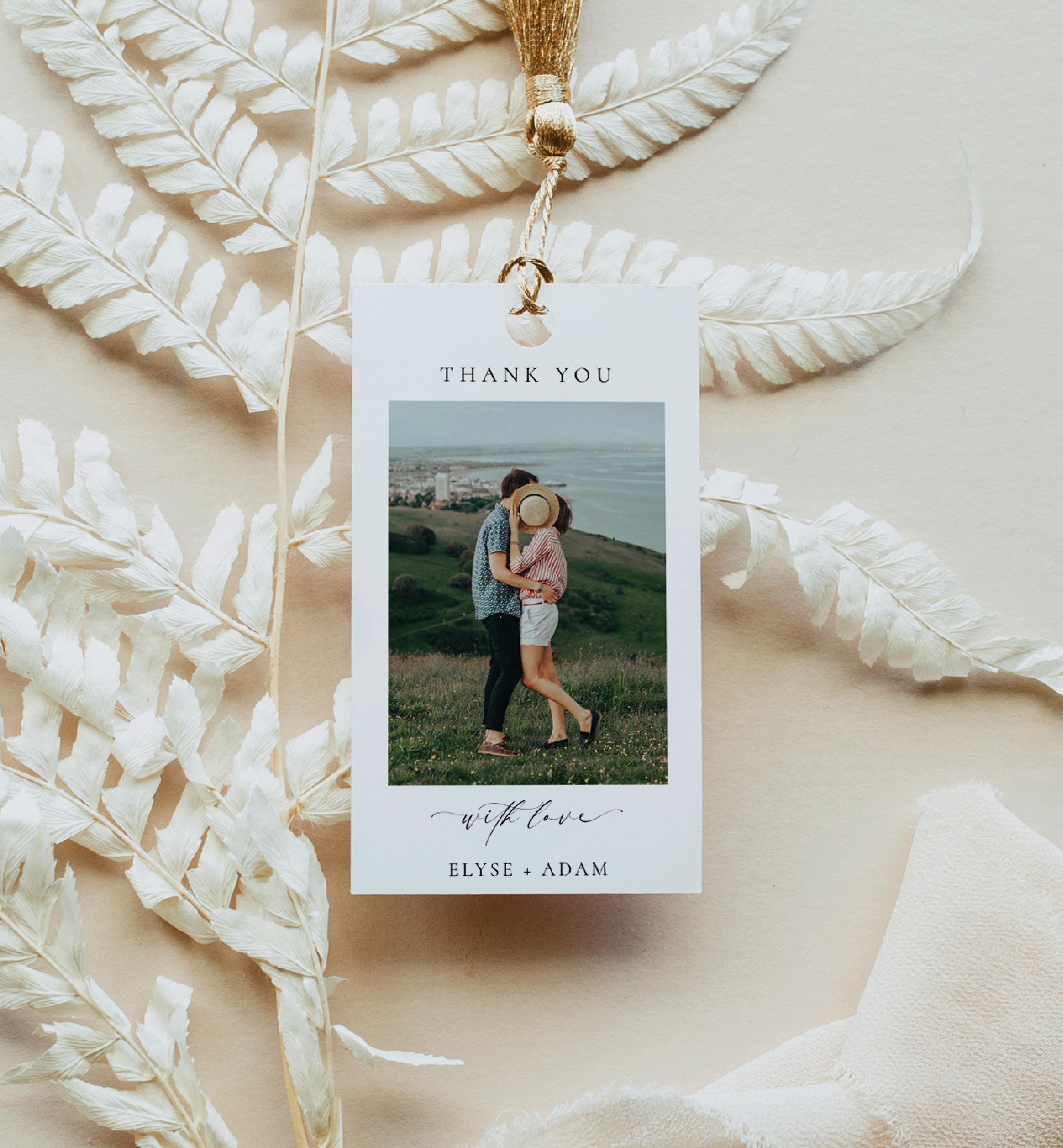ELE-WHT-6-B2573 - ELLESMERE - WHITE - PHOTO THANK YOU TAG design preview
