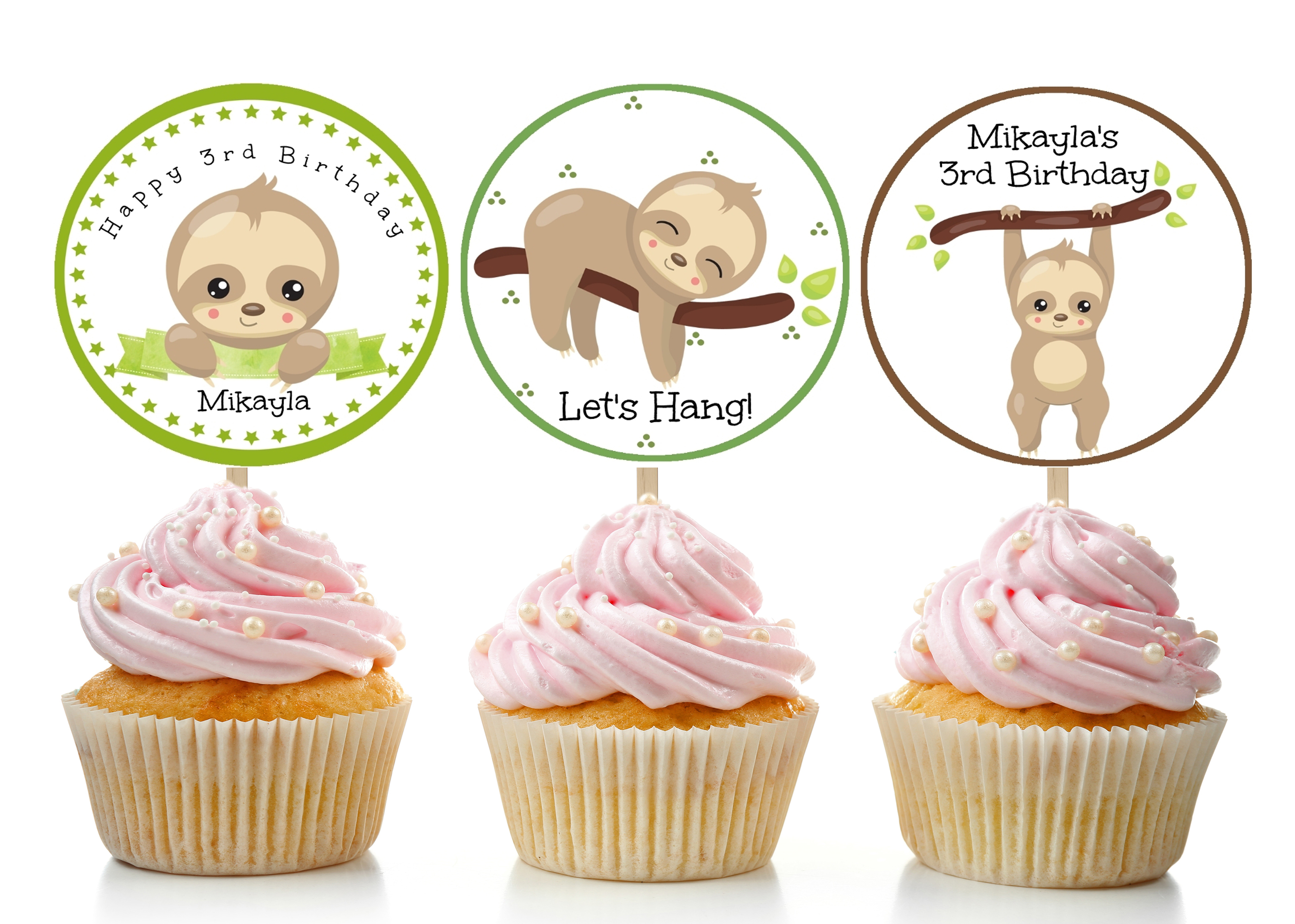 Sloth Cupcake Toppers design preview