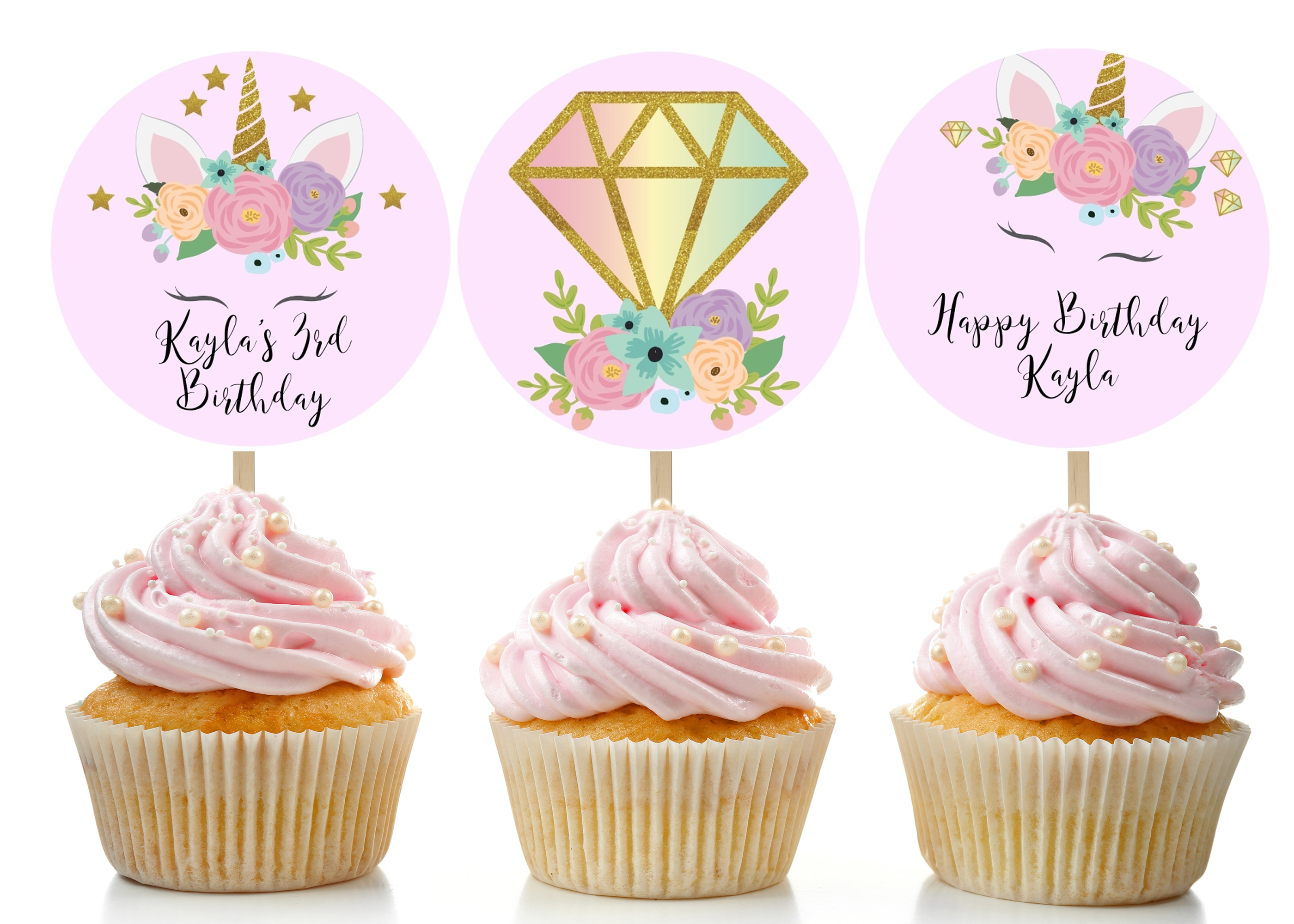 Editable Unicorn Cupcake Toppers design preview