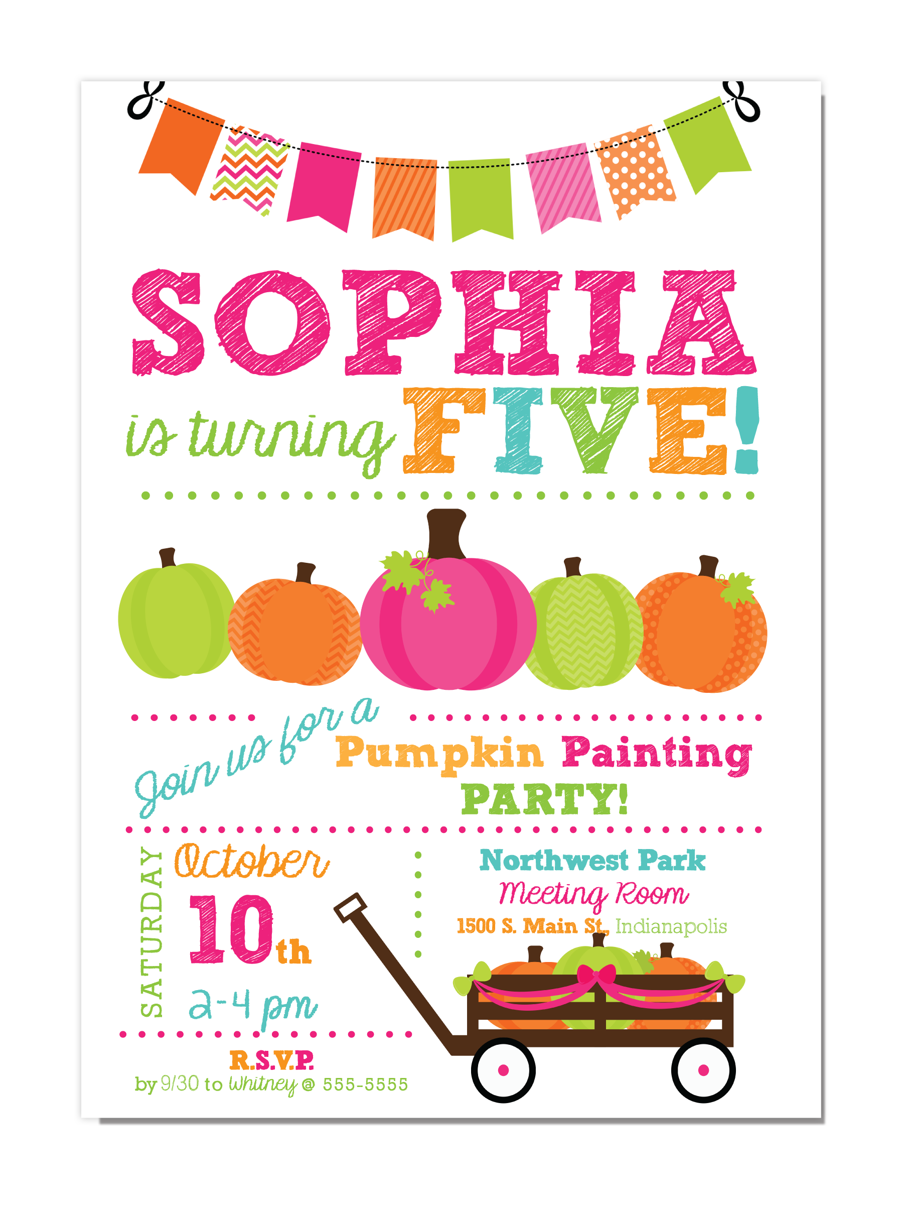 Pumpkin Painting Party Pink Aqua White design preview