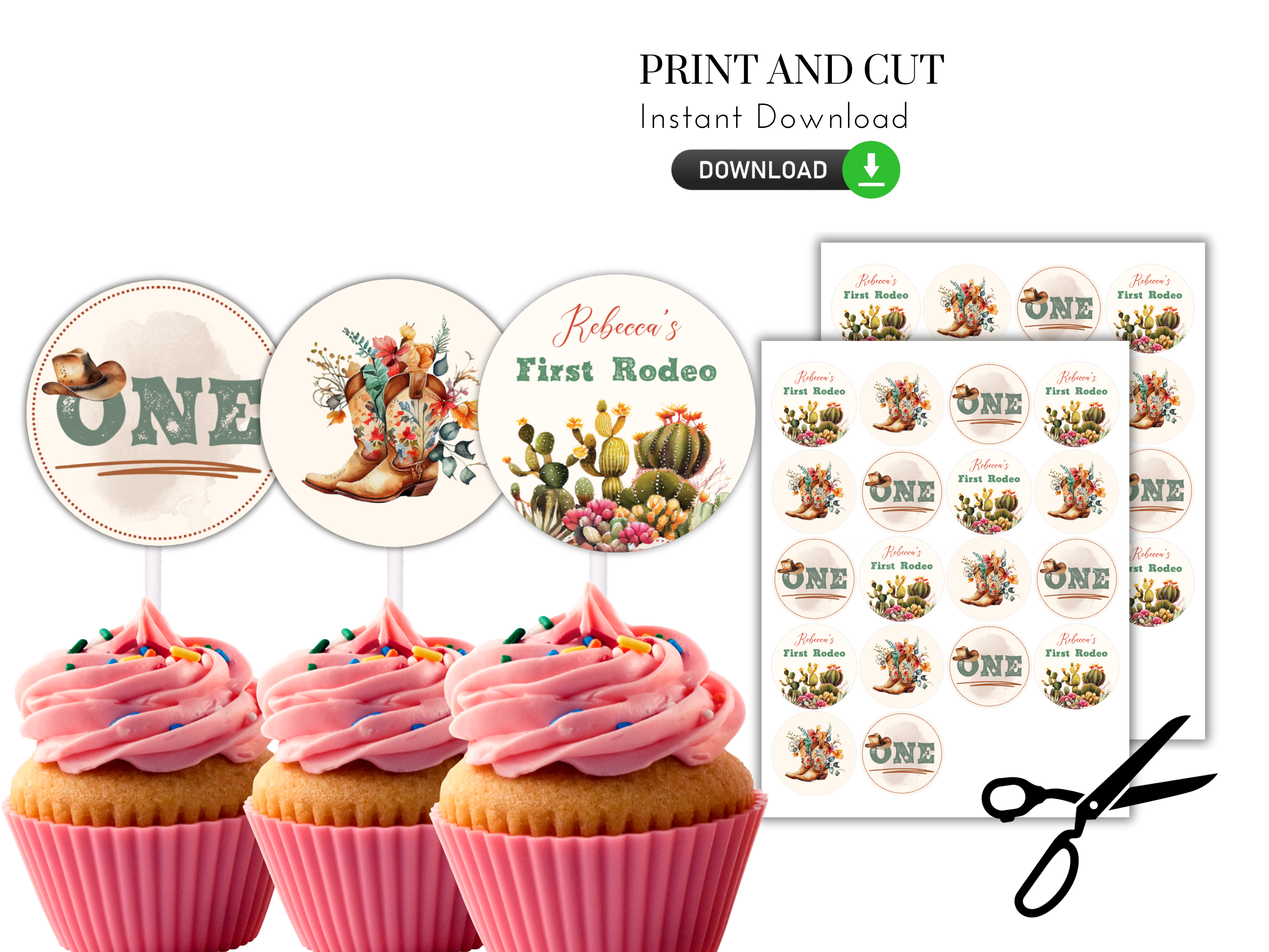 Boho Rodeo Cupcake Toppers 137a design preview