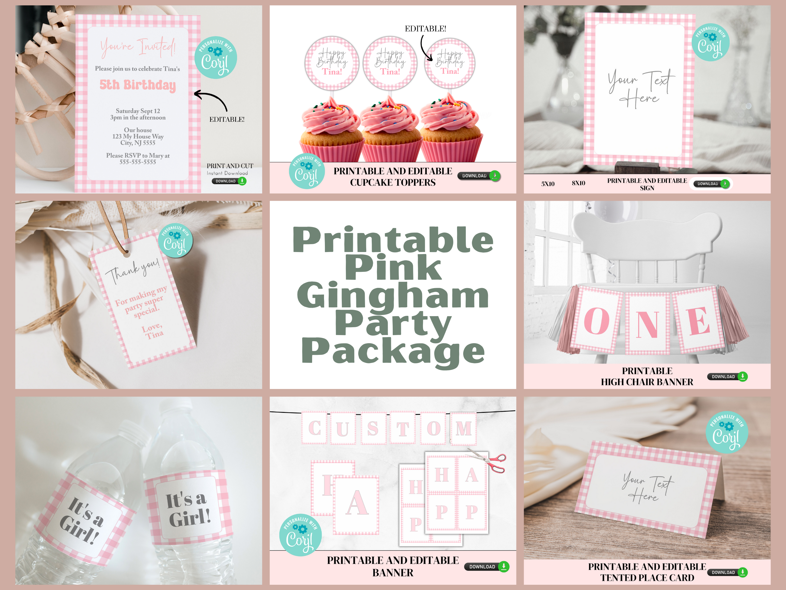 Pink Gingham Party Package 150N design preview