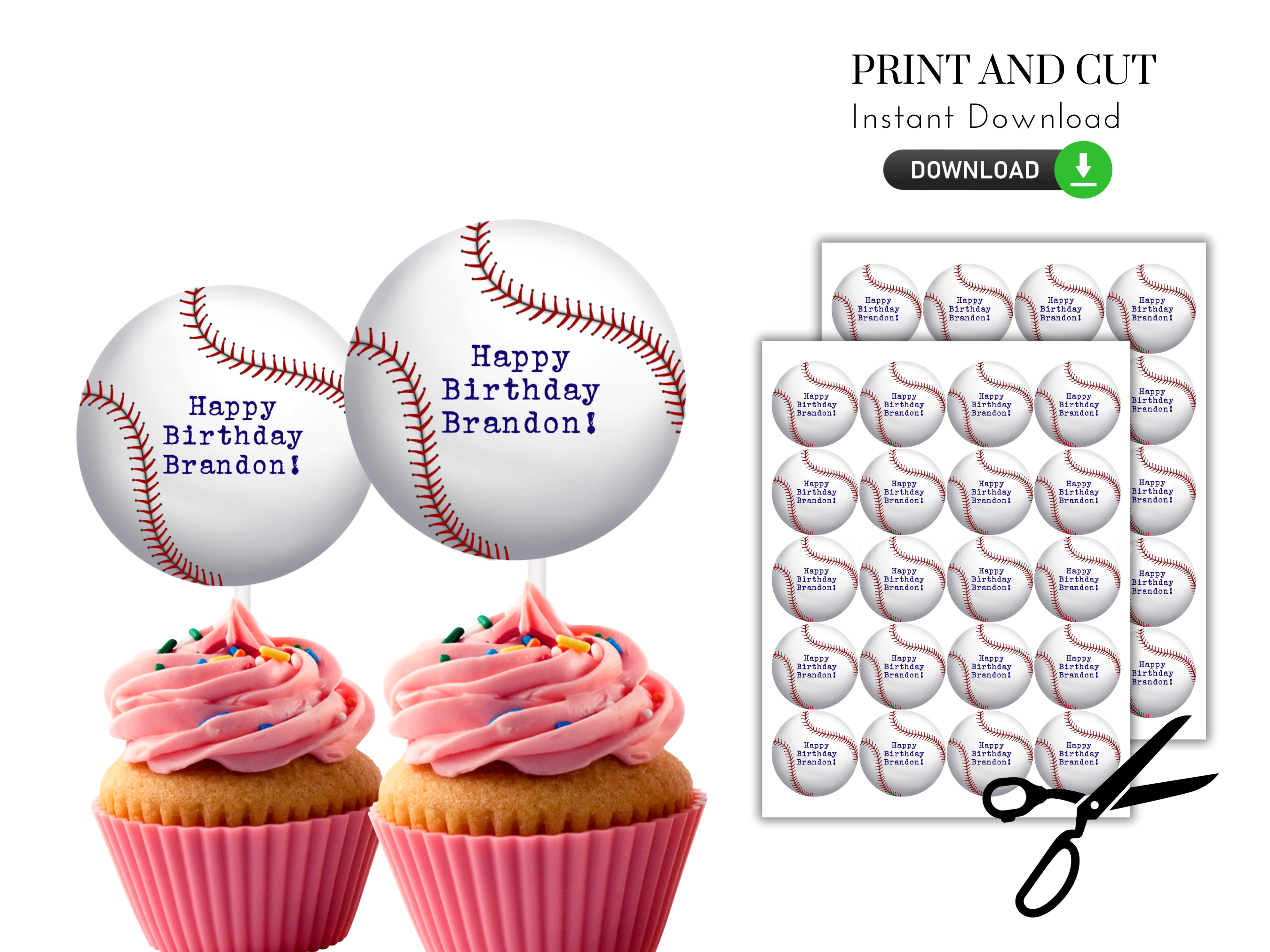 Baseball cupcake toppers - 118 design preview