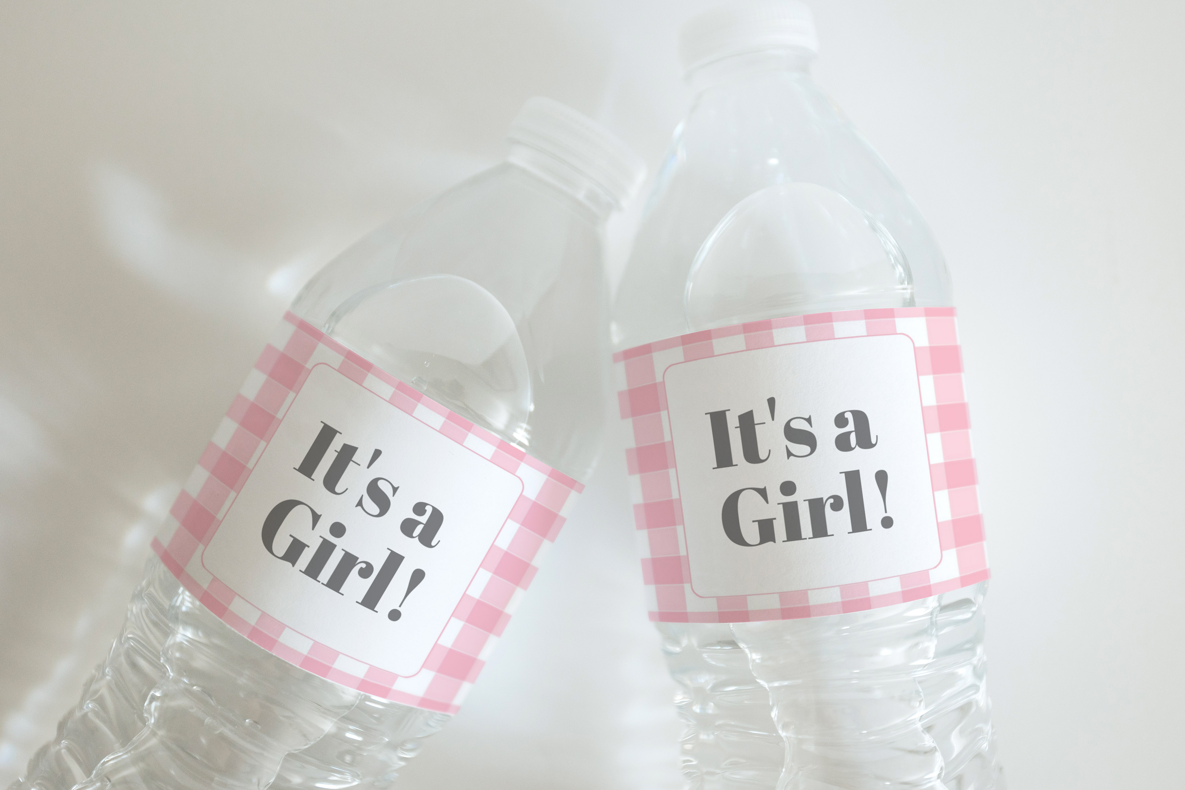 Pink Gingham Water Bottle Label 150h design preview