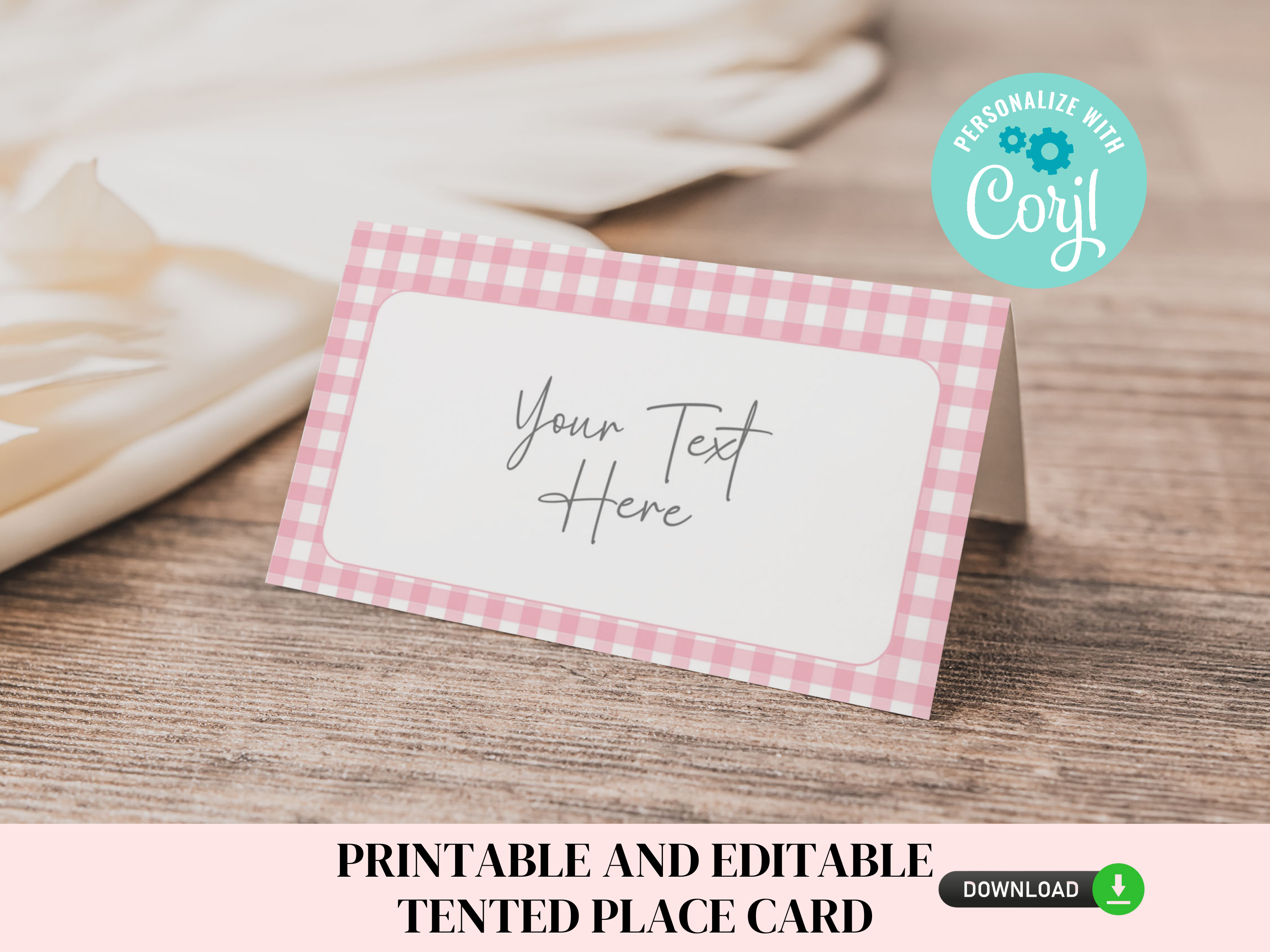 Pink Gingham Place Cards 150g design preview
