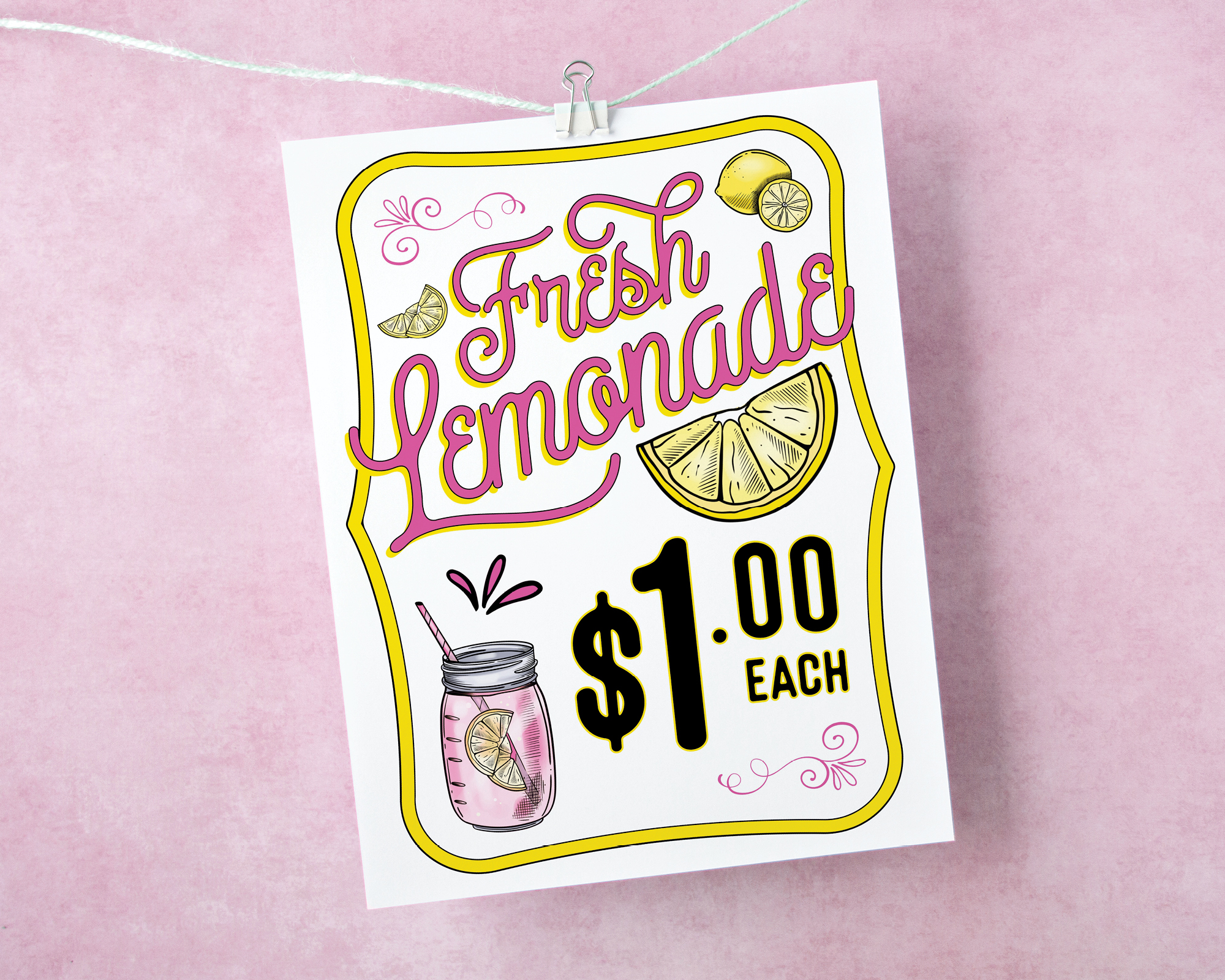 Pink Fresh Lemonade Color - 8.5x11" Sign design preview