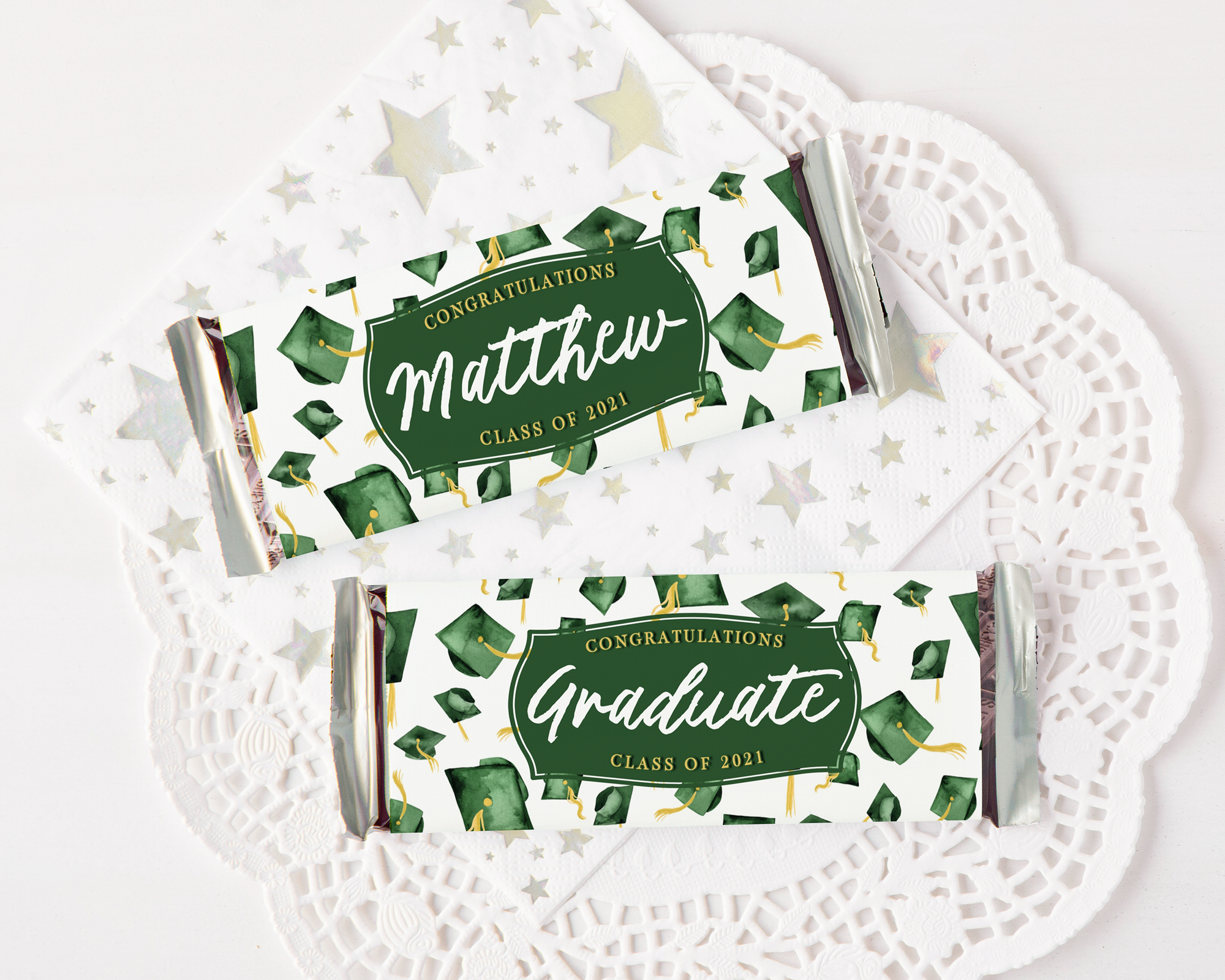 Candy Bar Wrapper - Green Graduation Caps design preview