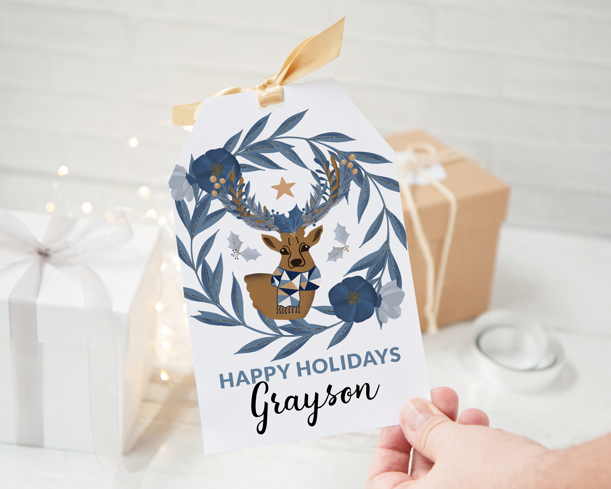 Jumbo Gift Tag - Blue Deer Christmas design preview