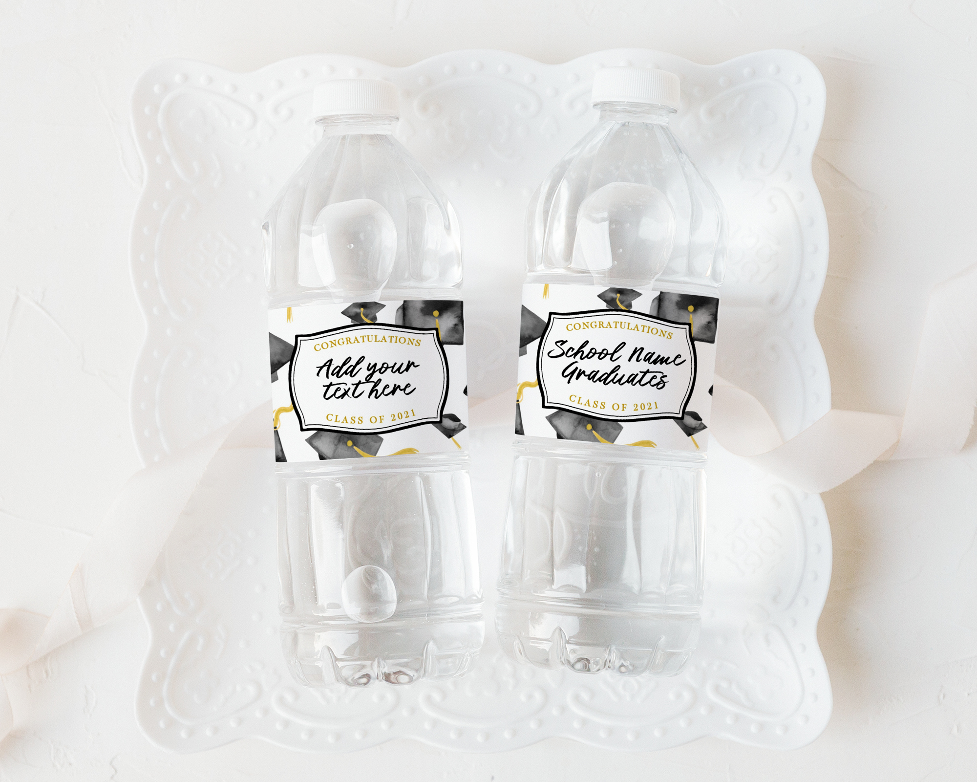 Water Bottle Labels - Graduation - Black Cap design preview