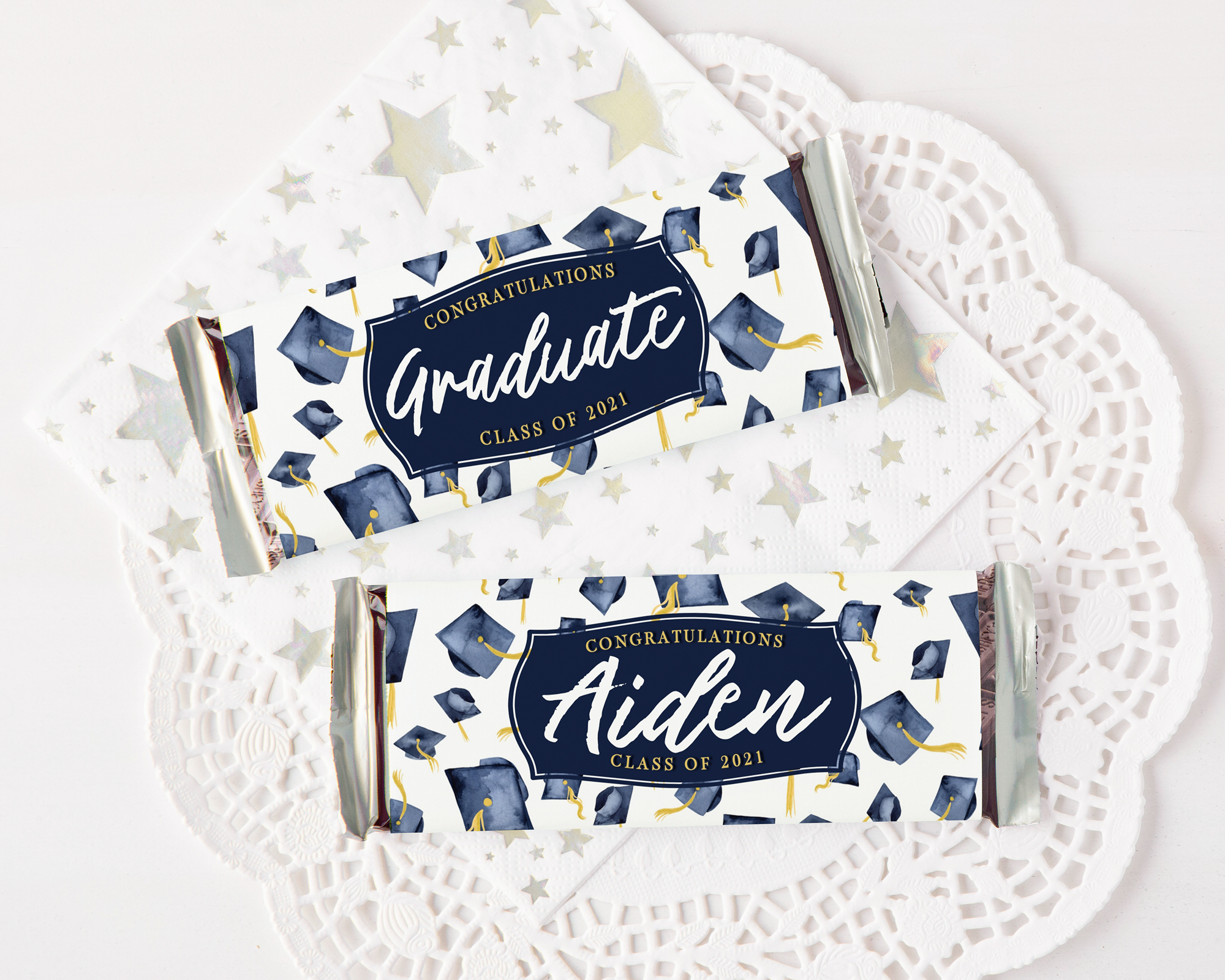 Candy Bar Wrapper - Navy Graduation Caps design preview