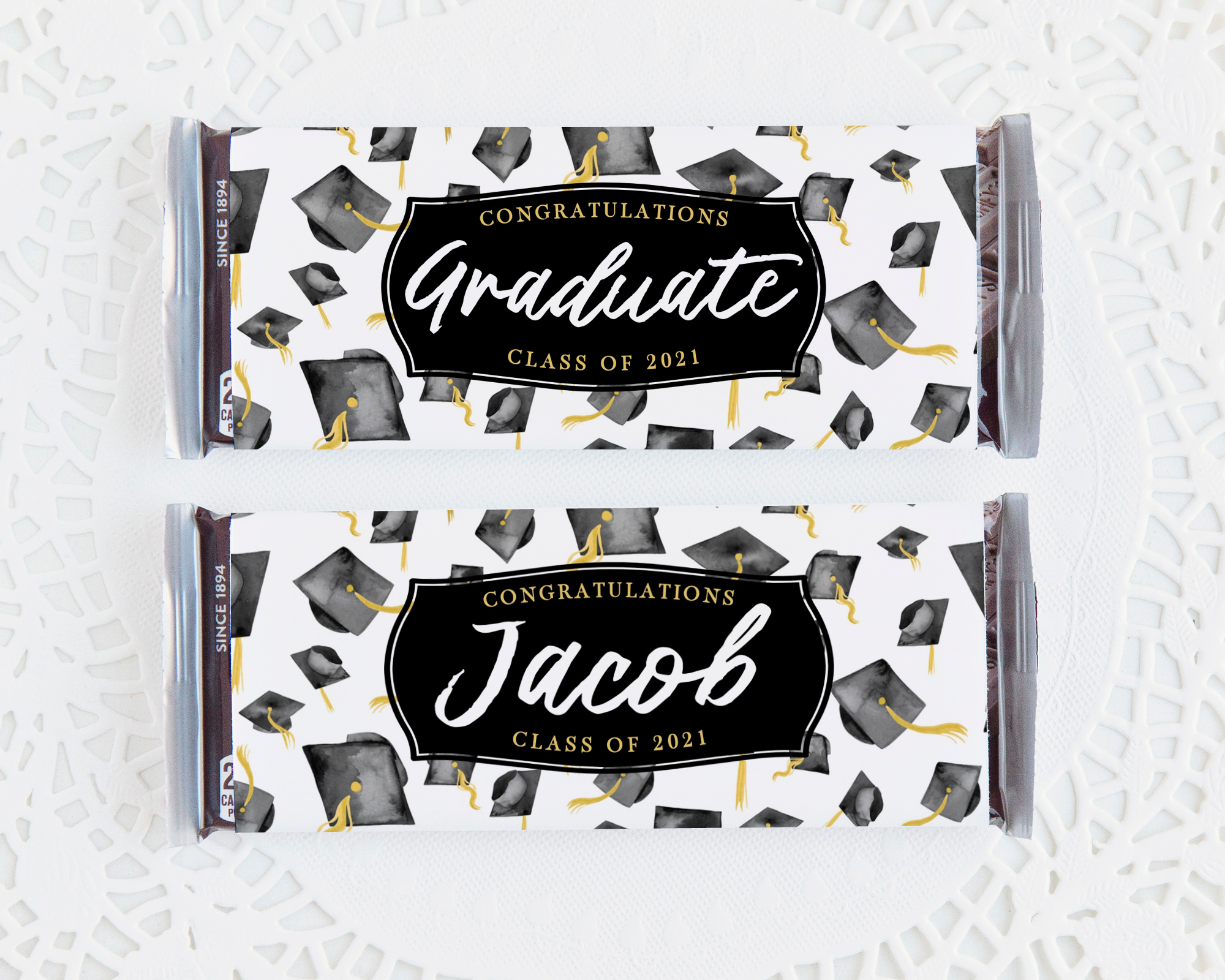 Candy Bar Wrapper - Graduation Caps - BLACK design preview