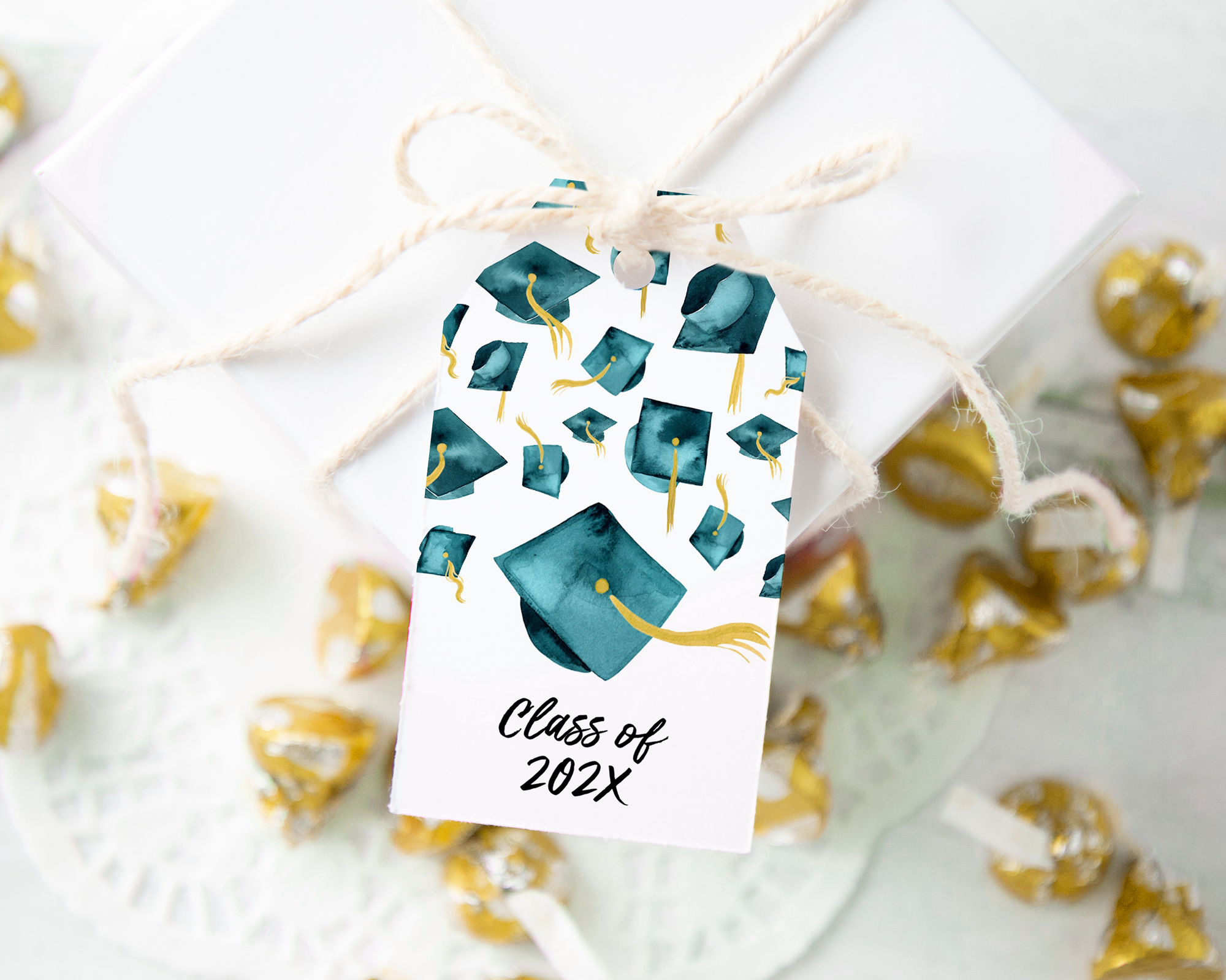 Gift Tag - Teal Graduation Caps design preview