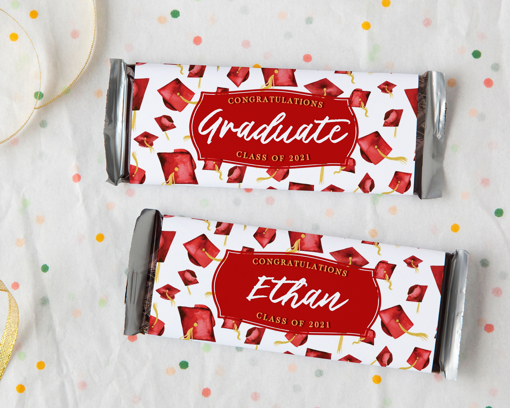 Candy Bar Wrapper - Red Graduation Caps design preview