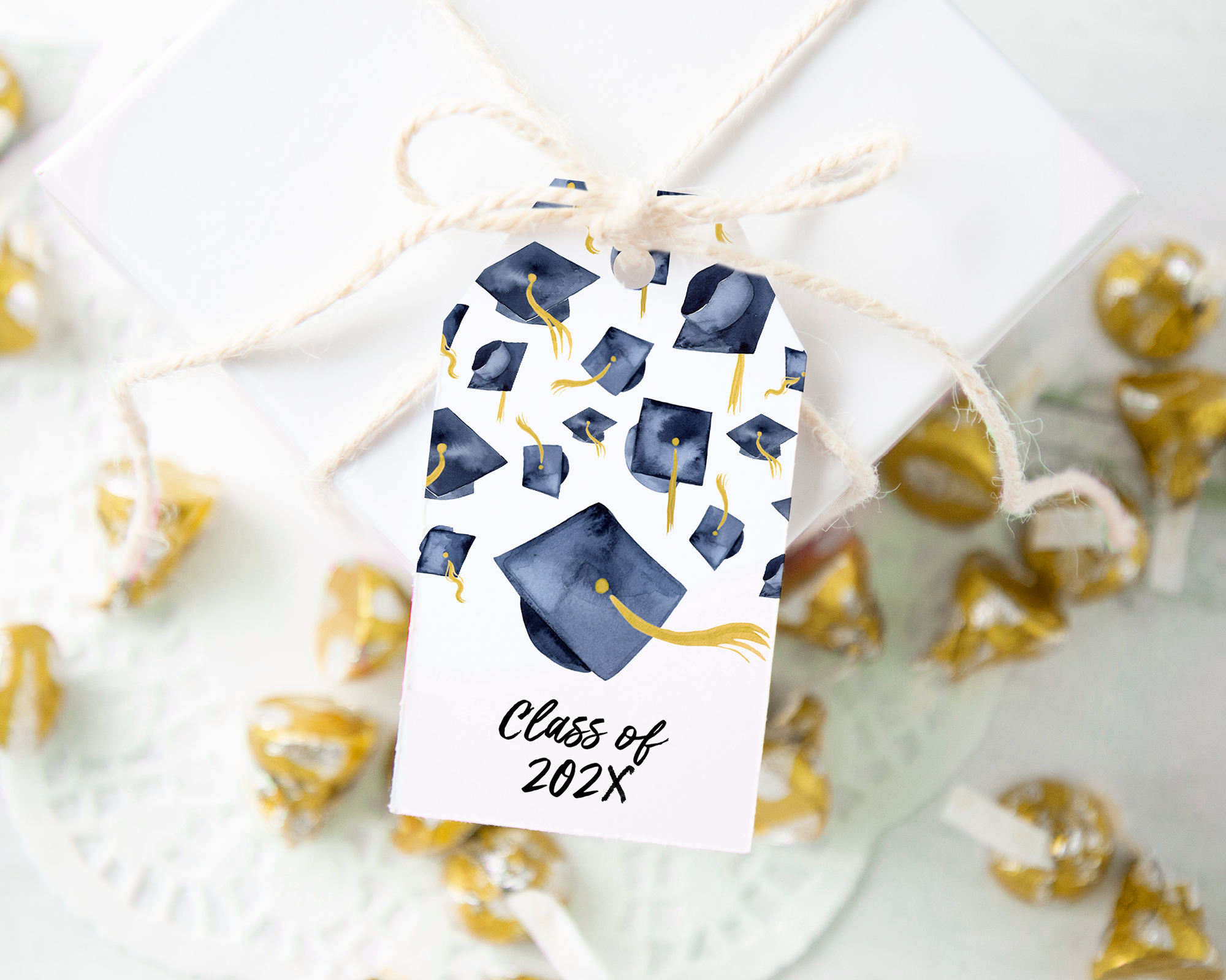Navy Graduation Caps Gift Tag design preview