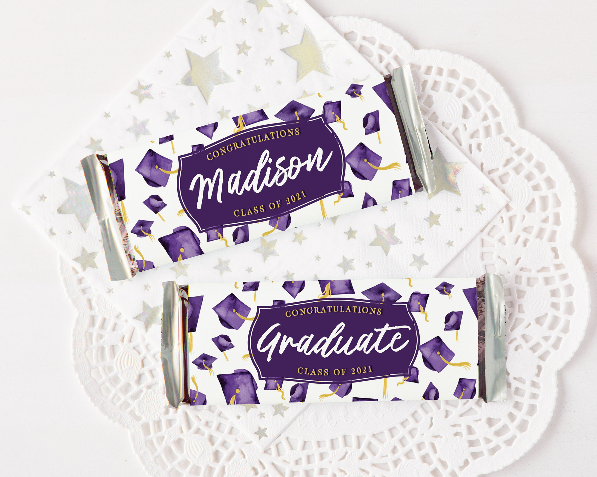 Candy Bar Wrapper - Purple Graduation Caps design preview