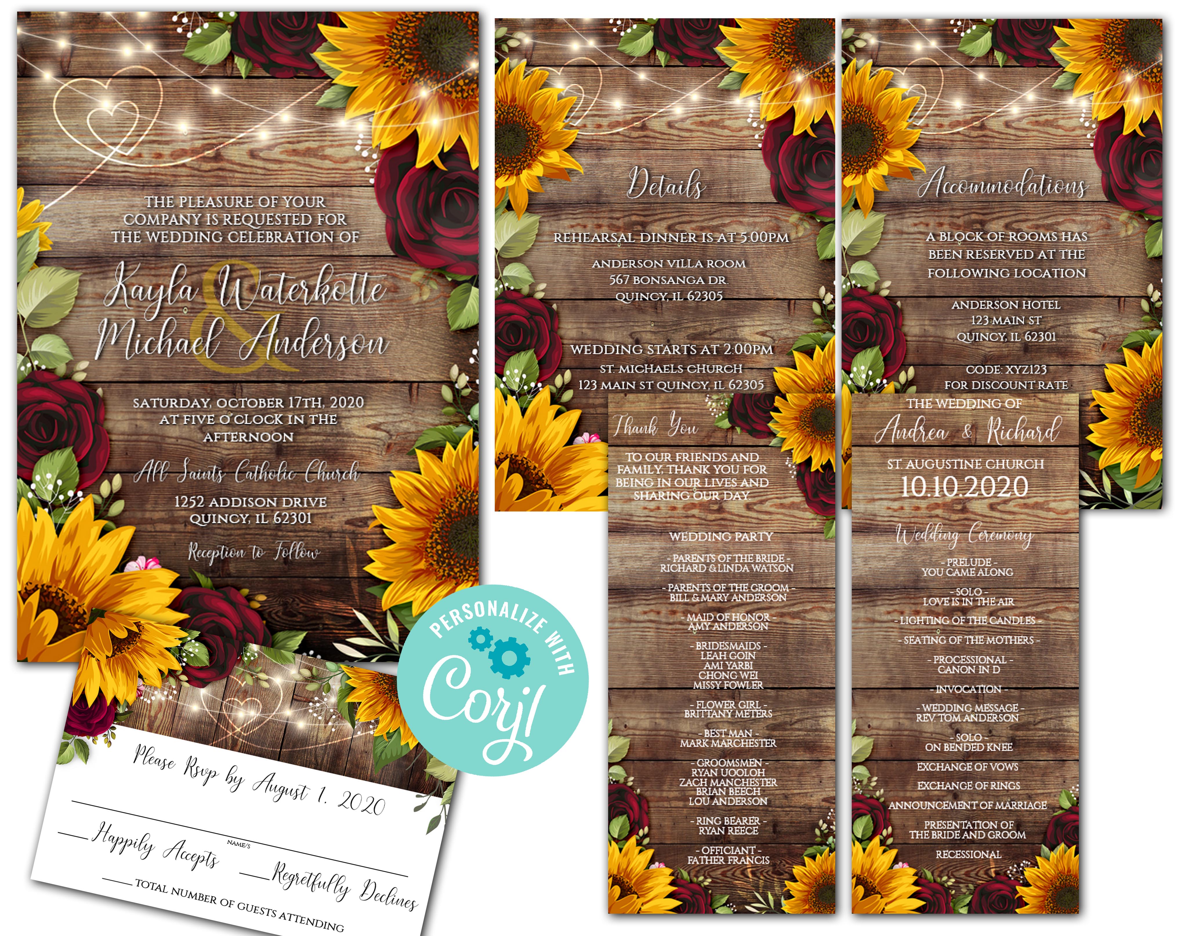 Sunflower Burgundy Roses 5 Set design preview