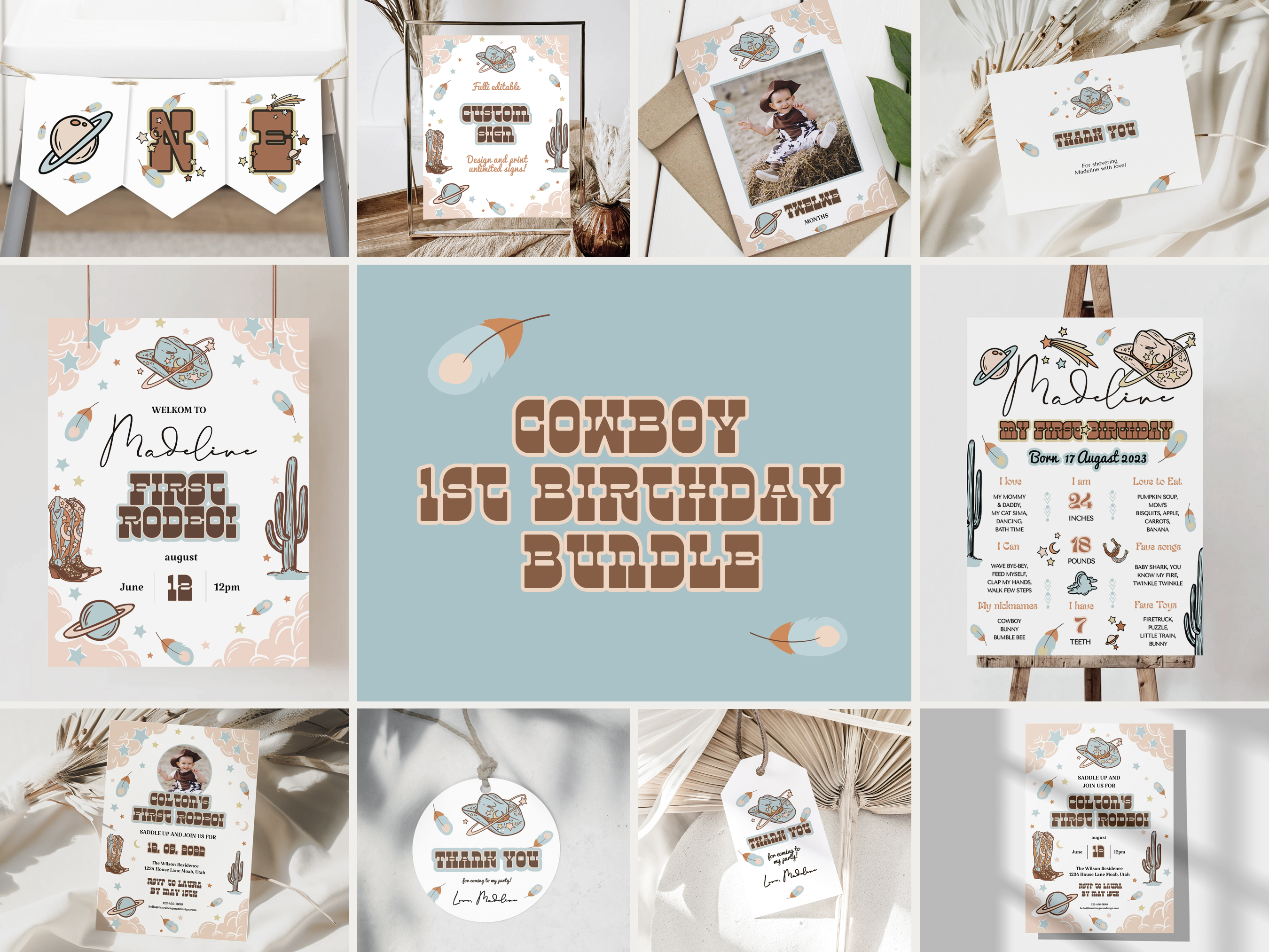 Cowboy 1st Birthday Bundle design preview