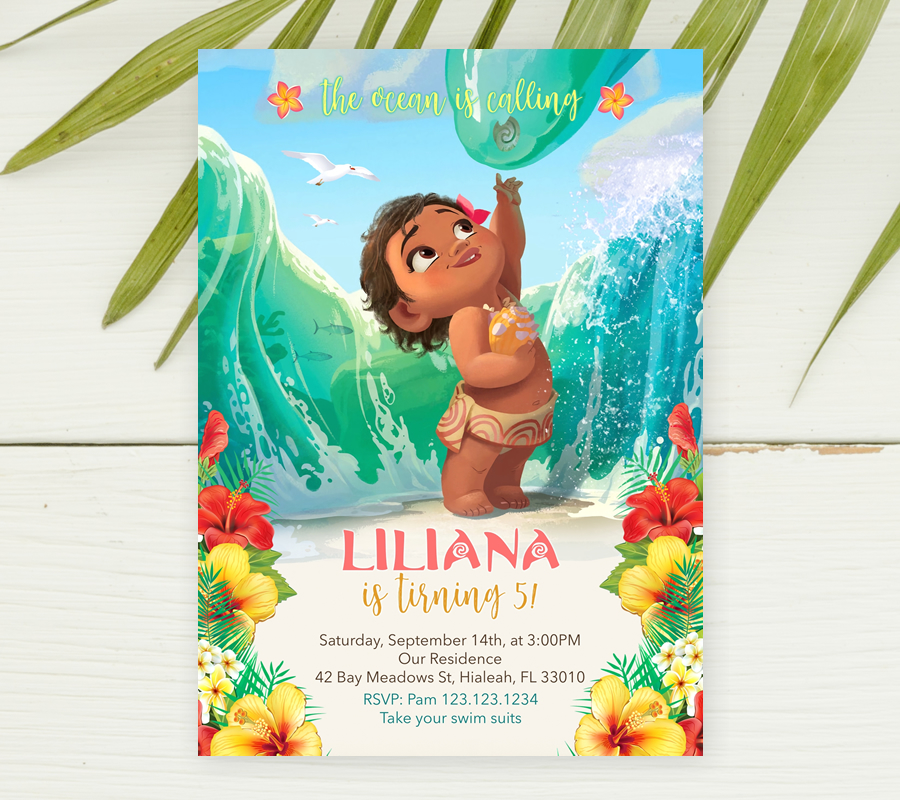 Little Moana party invitation design preview