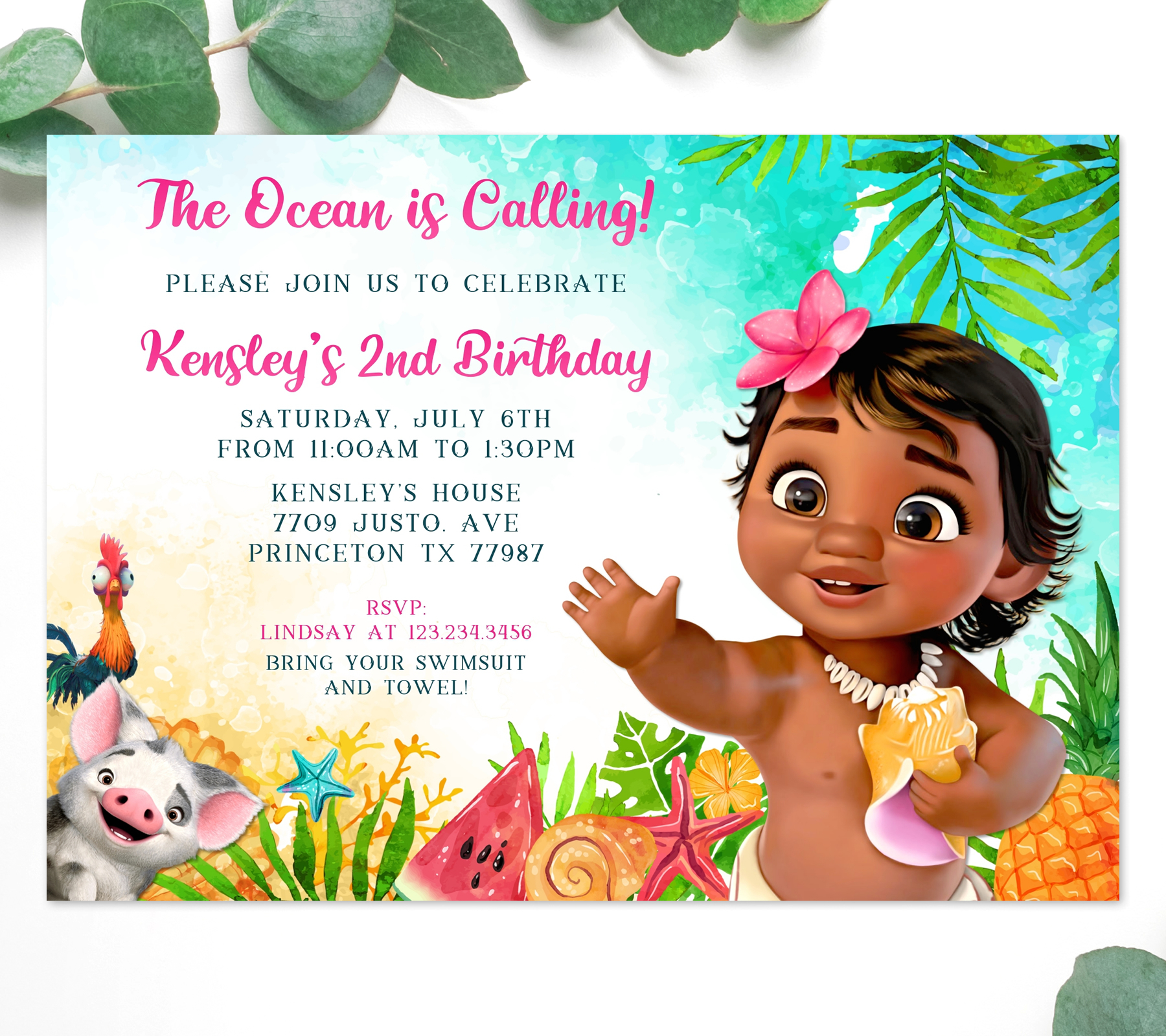 Baby Moana Birthday Invitation design preview