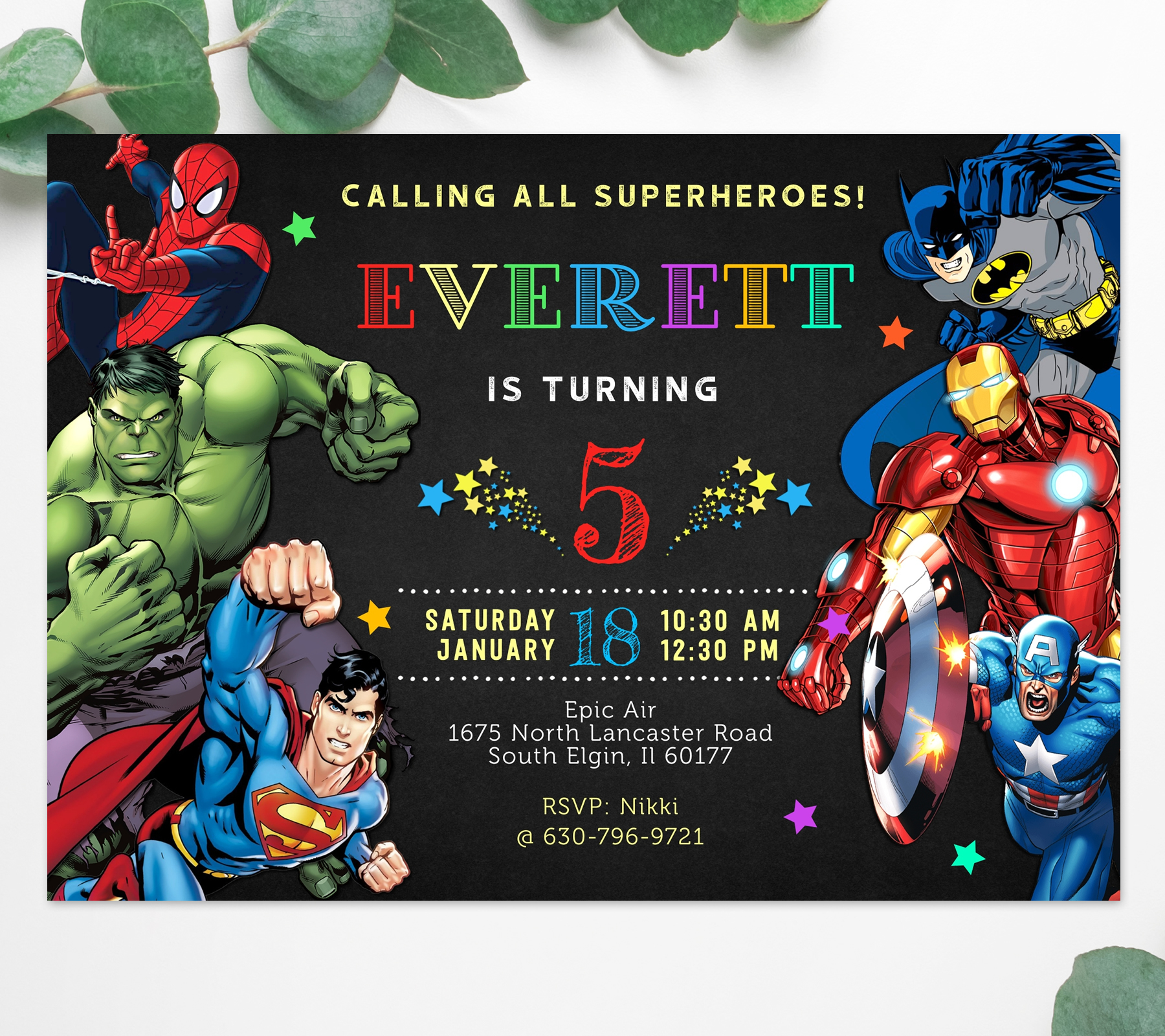 Superhero birthday invitation 3 design preview