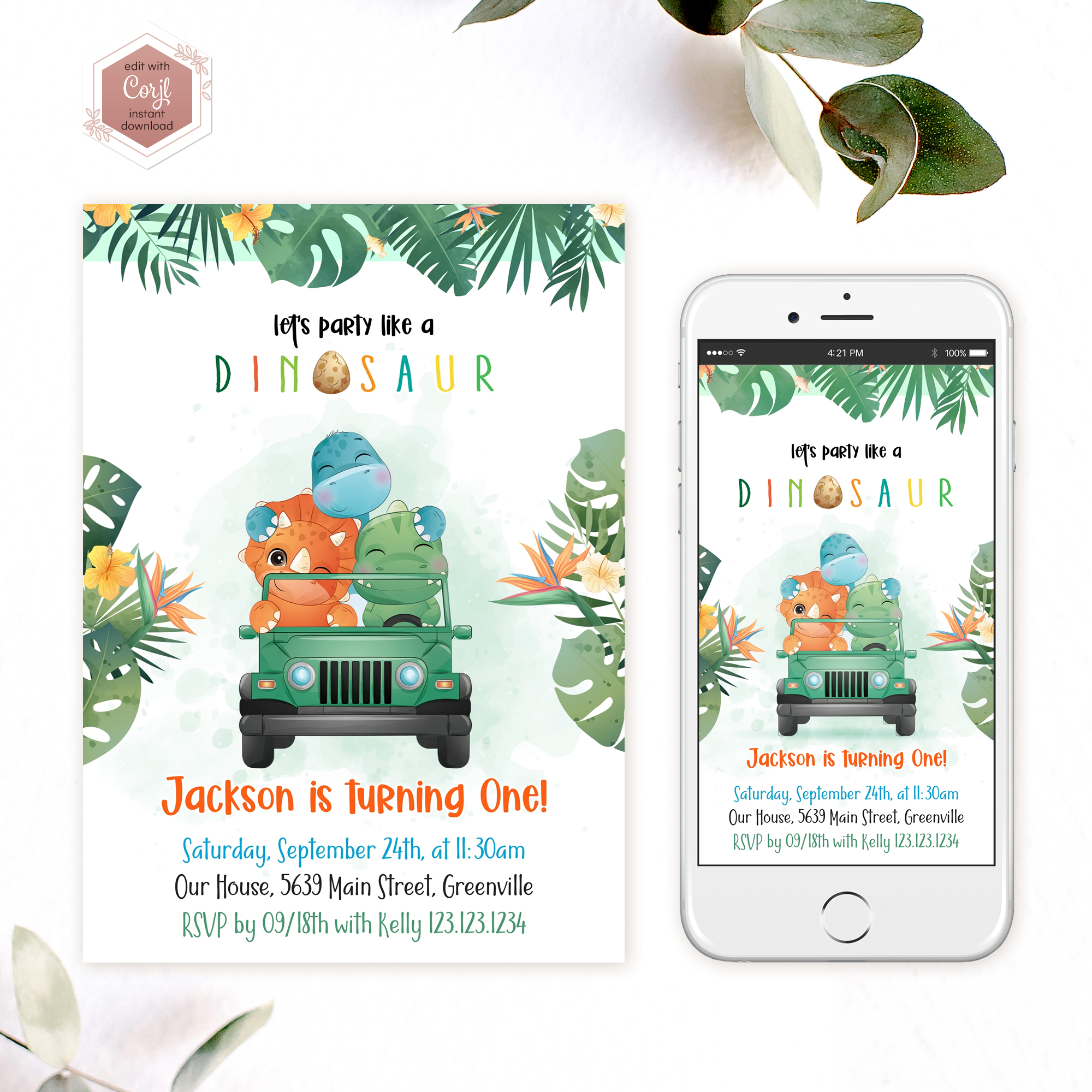 Dinosaur Safari Invitation - Editable, Printable, and Digital design preview