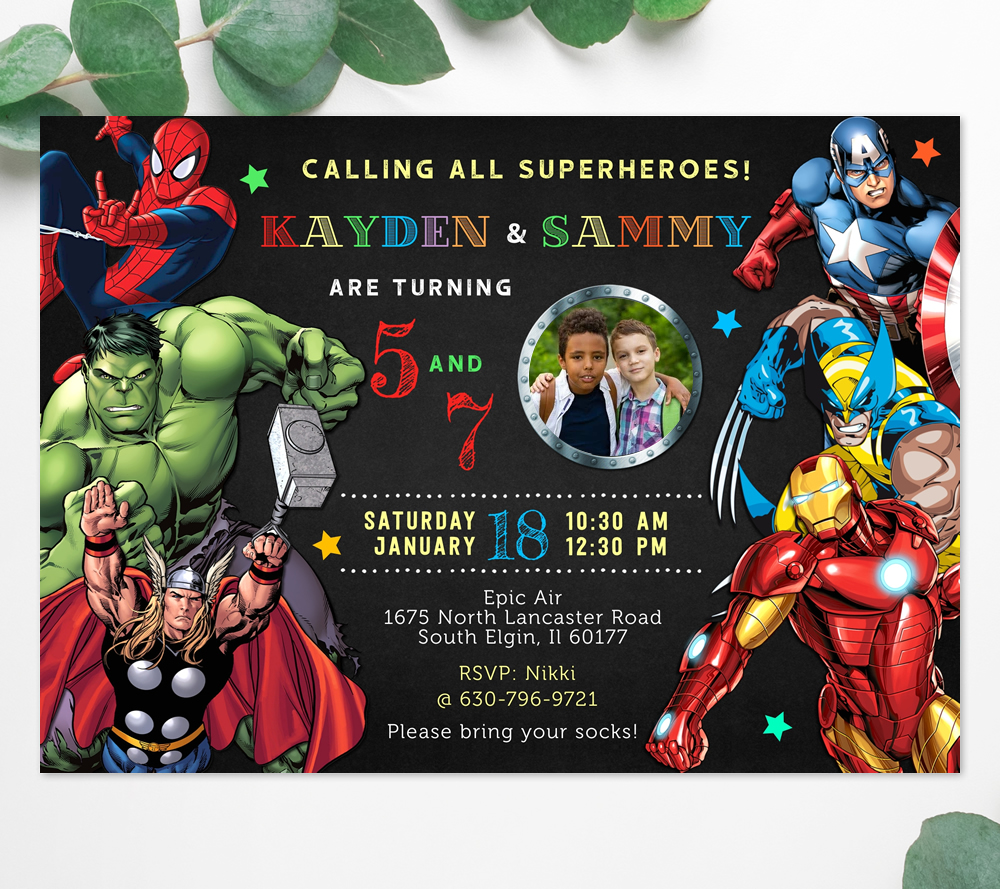Superhero combined birthday invitation design preview