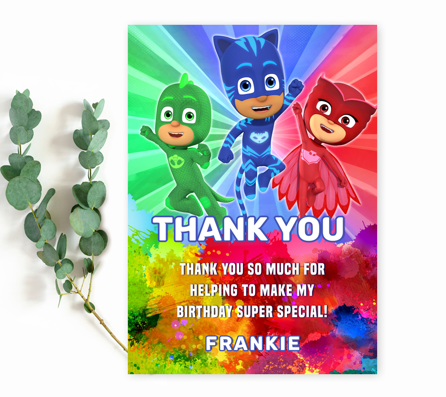 PJ Masks thank you card design preview