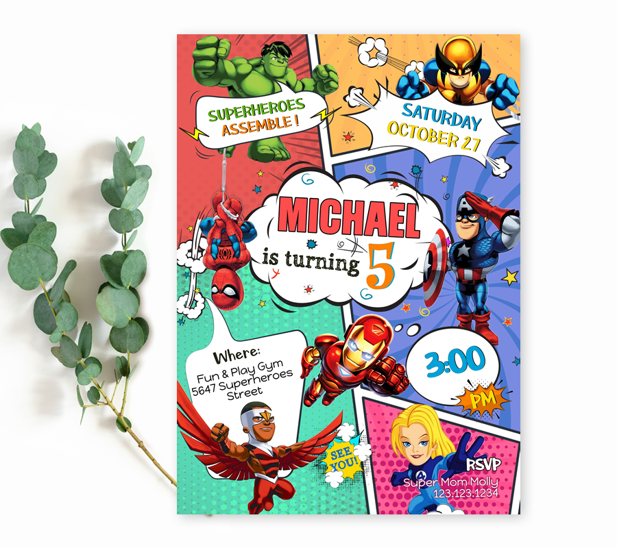 Girls Superhero Birthday Invitation design preview